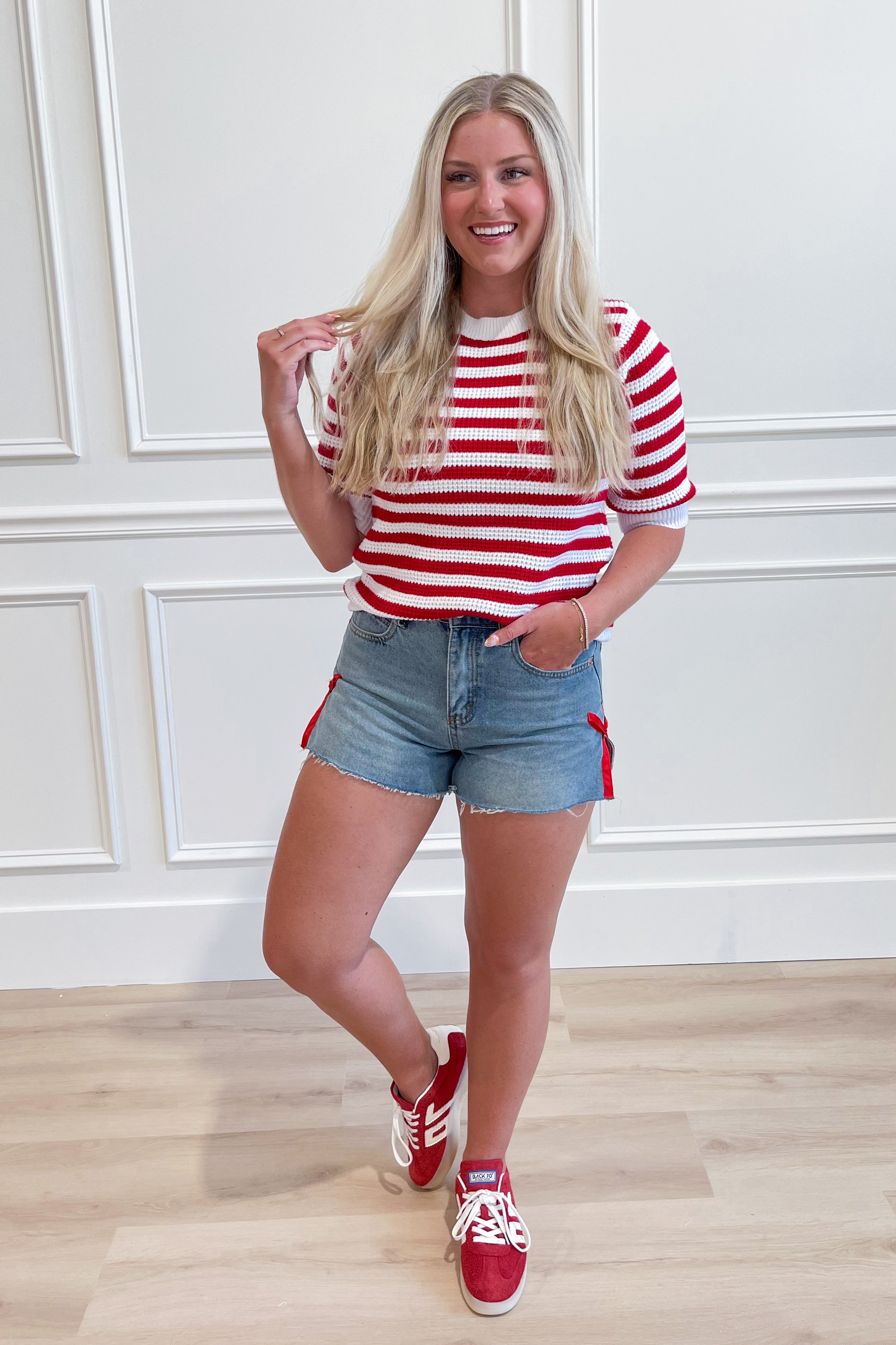 Kaelynn Striped Short Sleeve Sweater Top - Be You Boutique