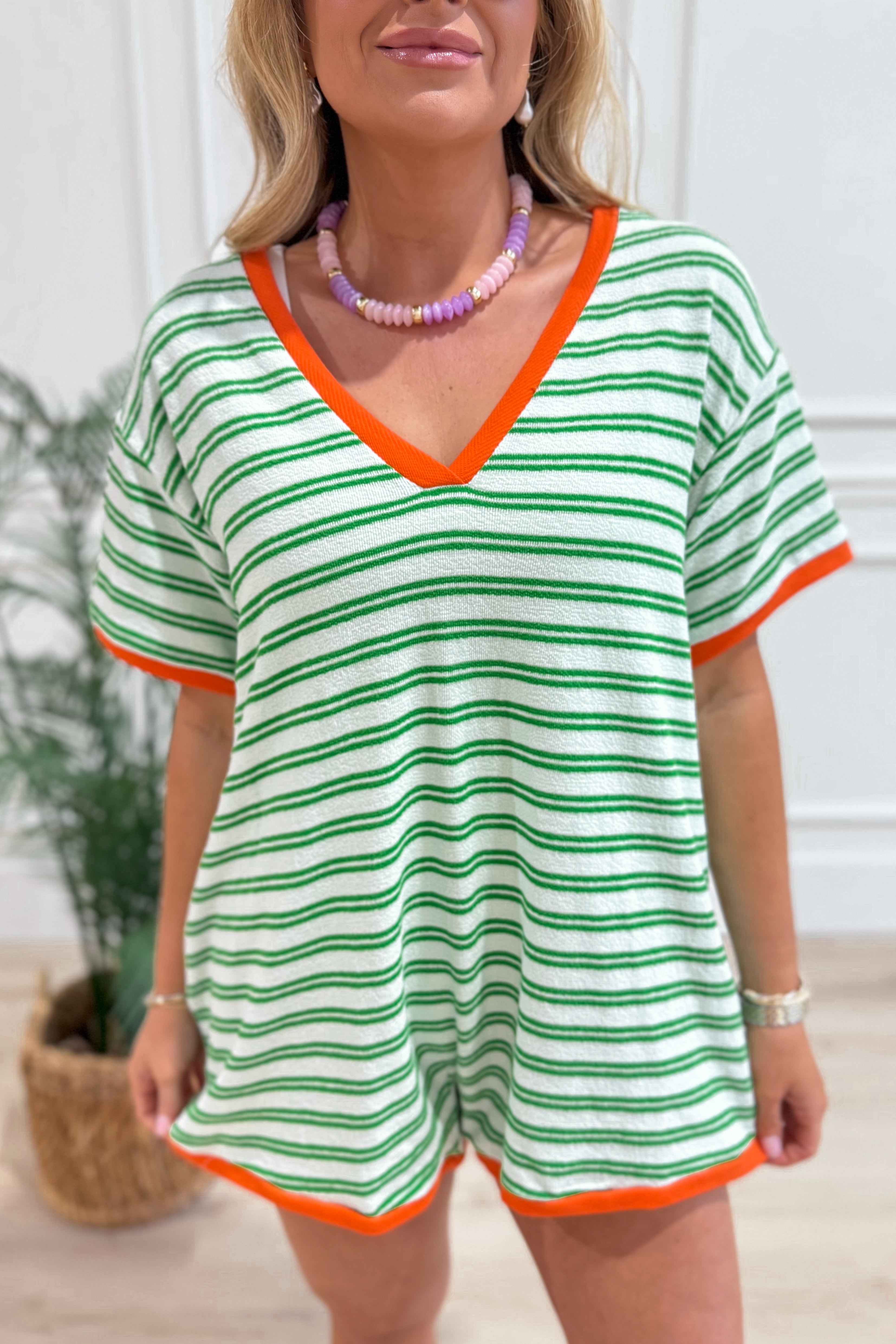 Allie Striped V Neck Oversized Romper - Be You Boutique