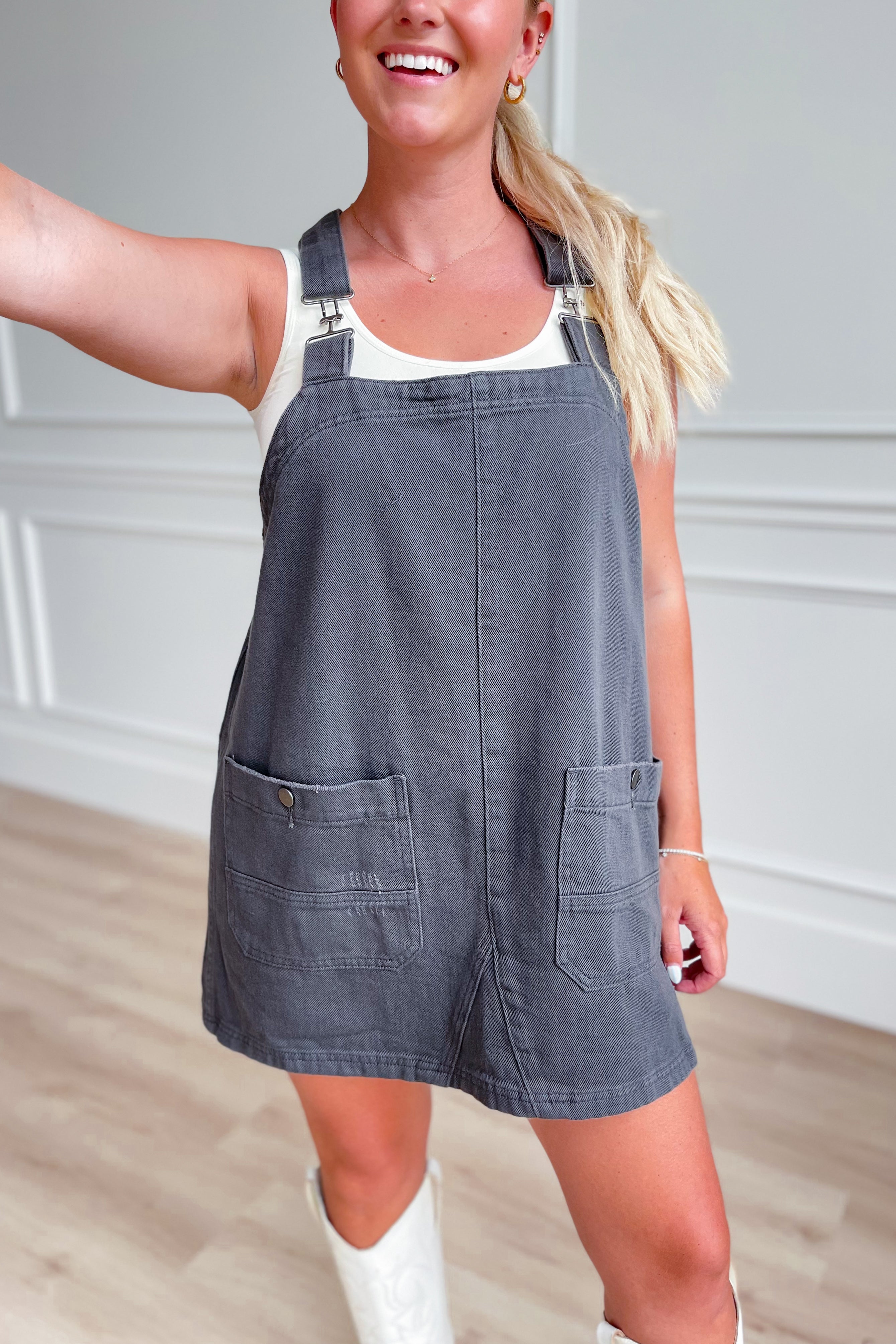 Piper Mineral Washed Overall Denim Dress - Be You Boutique