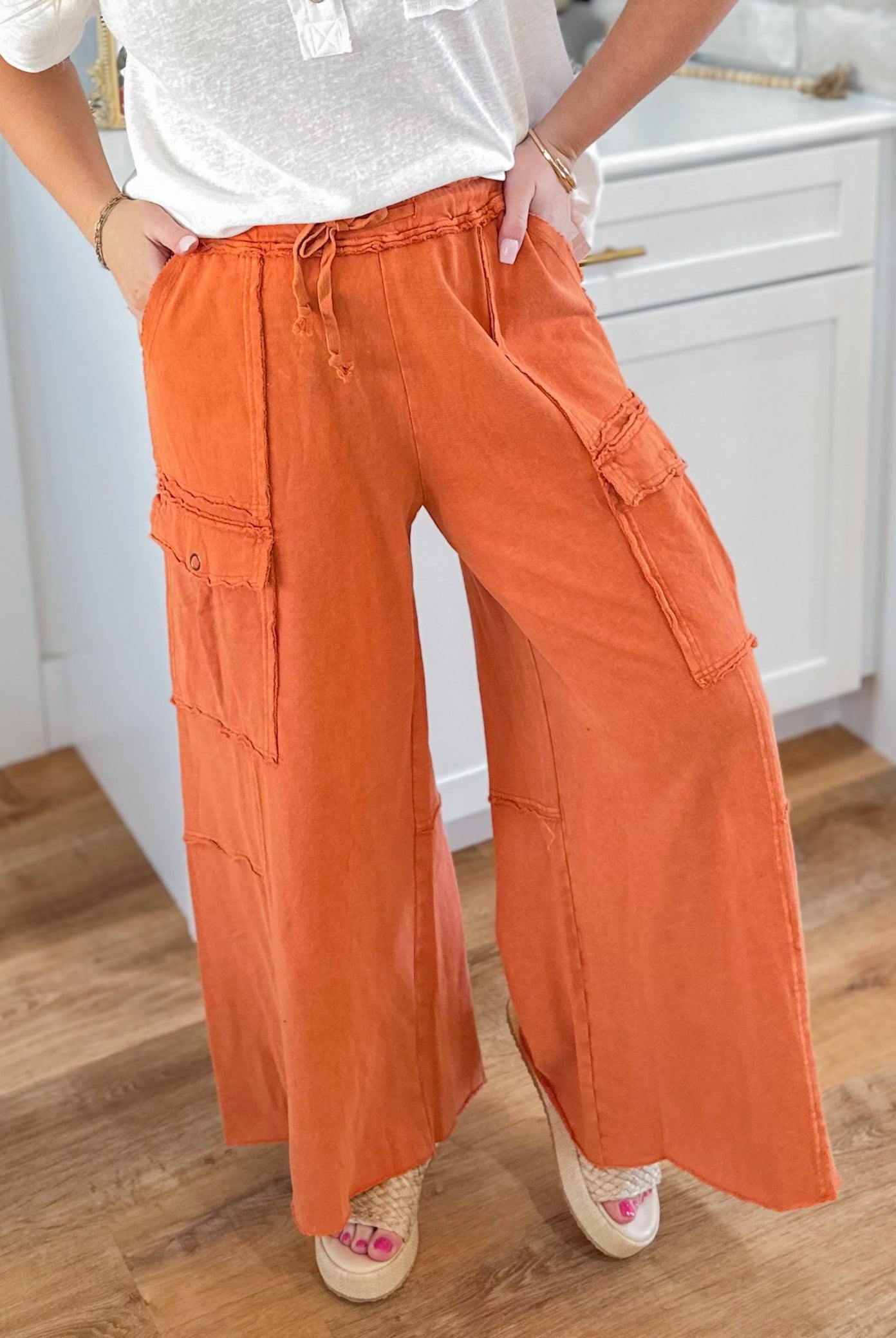 Mateo Mineral Washed Wide Leg Cargo Pants - Be You Boutique