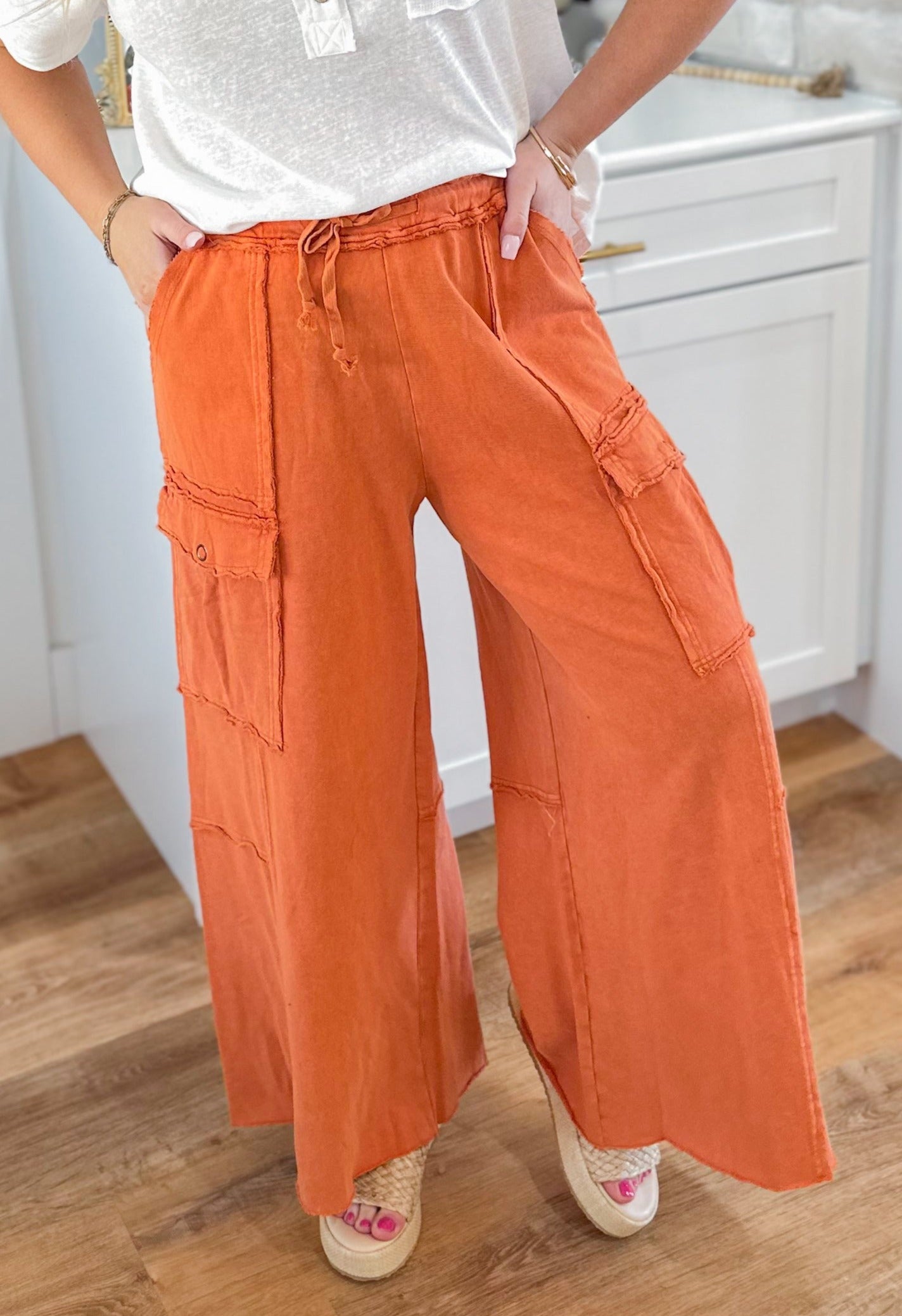 Mateo Mineral Washed Wide Leg Cargo Pants - Be You Boutique
