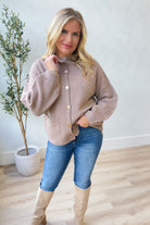 Kris Long Sleeve Gold Hammered Button Cardigan - Be You Boutique