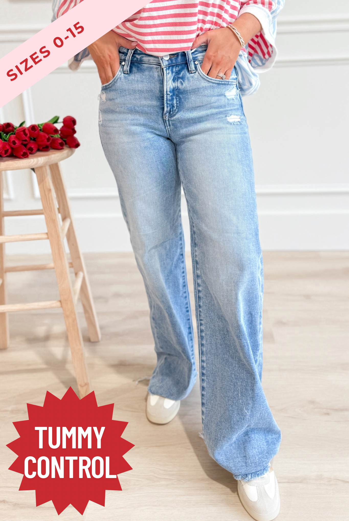 Risen Derrick Mid Rise Tummy Control Wide Leg Jean - Be You Boutique