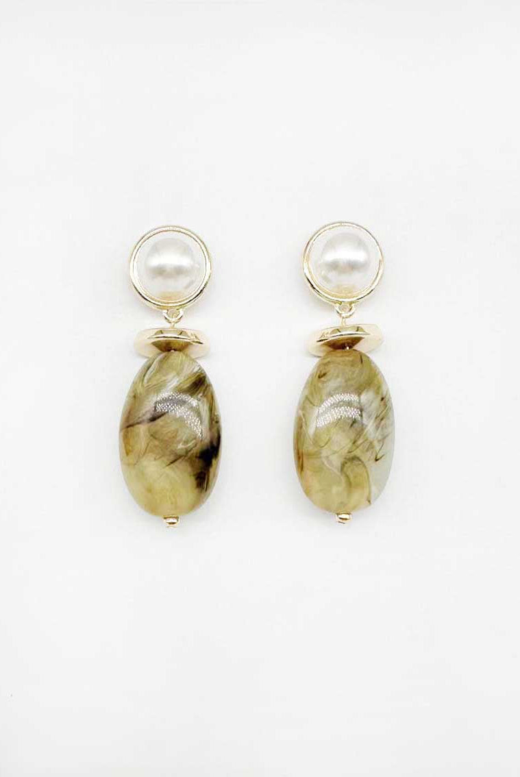 Pearl Circle w/ Natural Stone Drop Earring - Be You Boutique