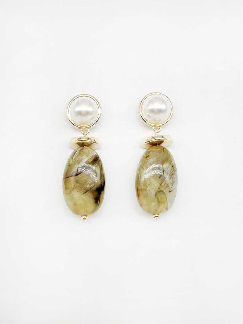 Pearl Circle w/ Natural Stone Drop Earring - Be You Boutique