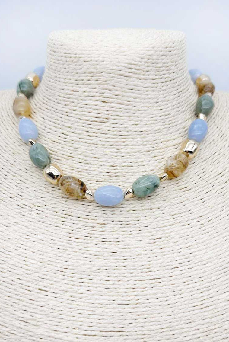 Light Blue and Brown Natural Stone Necklace - Be You Boutique