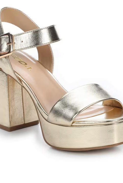 Feminine Macey Gold Matte Block Heel shoe by FORTUNE DYNAMIC, featuring a stylish block heel and matte gold finish.
