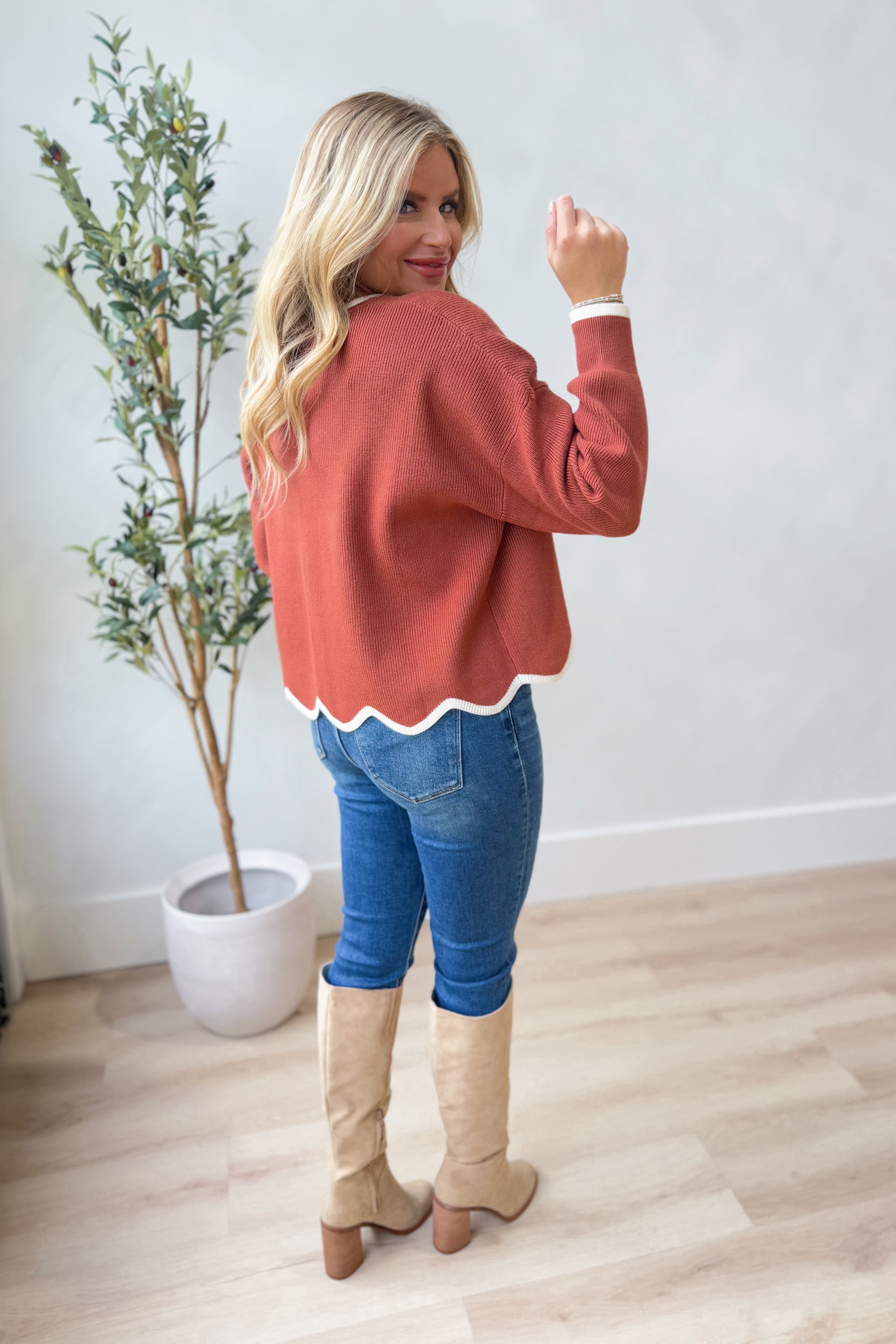Gracie Long Sleeve Scallop Hem Sweater - Be You Boutique