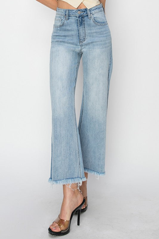 Risen Conroy High Rise Wide Leg Crop Fray Hem Denim Jeans - Be You Boutique