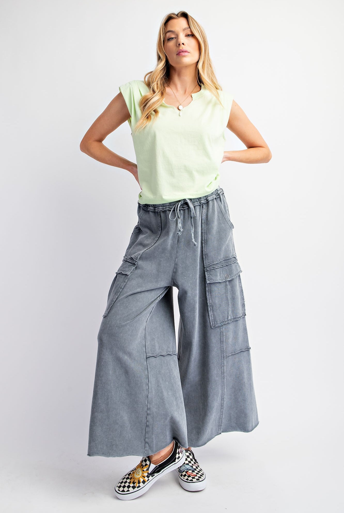 Mateo Mineral Washed Wide Leg Cargo Pants - Be You Boutique