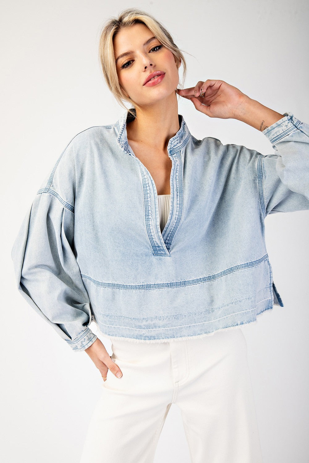 Eleanor Mineral Washed Long Sleeve Pullover - Be You Boutique