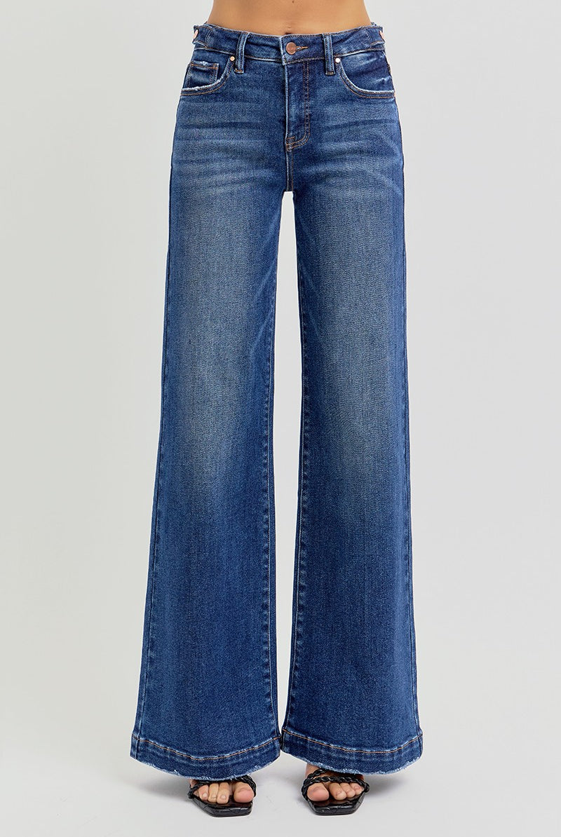 RISEN Risen Oscar high rise tummy control wide adjustable jean from 146 Core Jeans collection, shown in dark wash with classic fit.