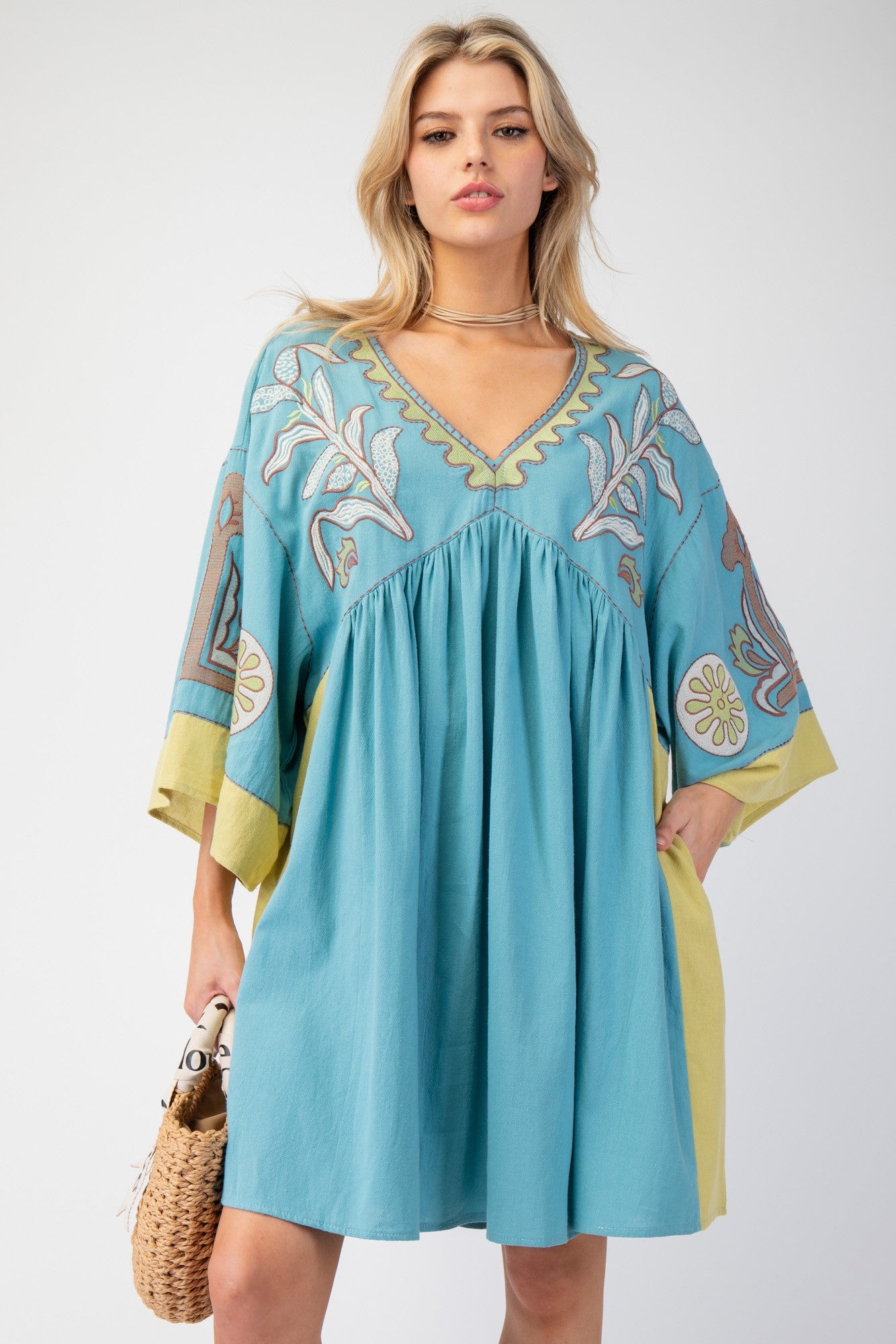 SPRING2025 Tucker Embroidered 3/4 Sleeve Dress - Be You Boutique