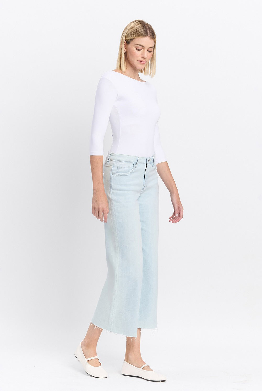 Vervet Olivia high-rise wide-leg jeans in denim, front view showing relaxed fit and classic five-pocket design.