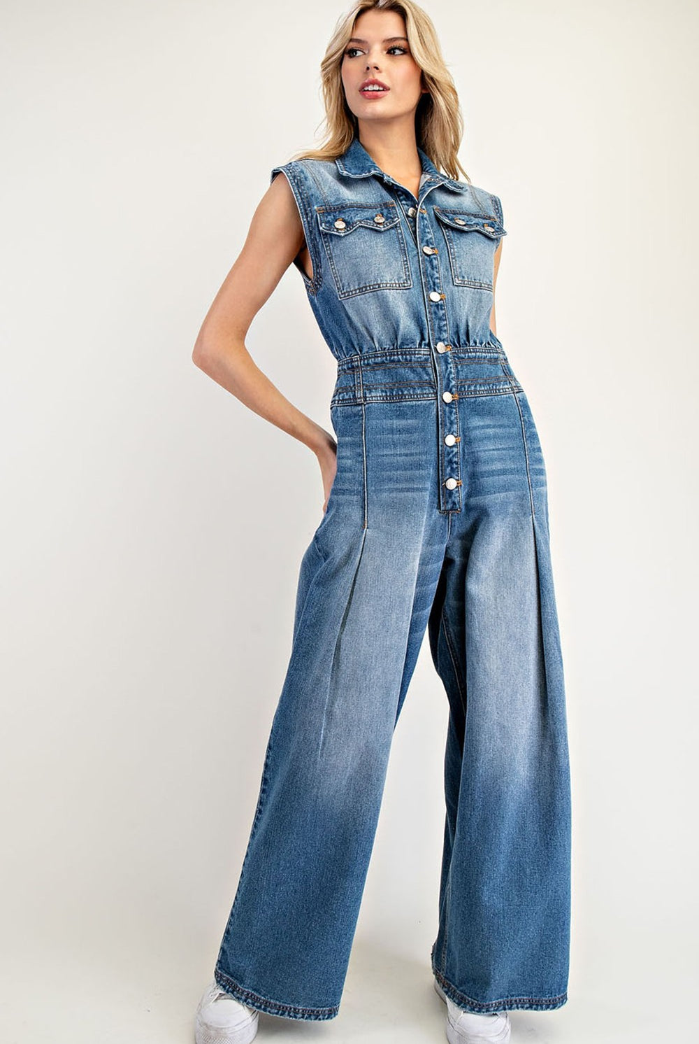 Grace Casual Button Down Denim Jumpsuit - Be You Boutique
