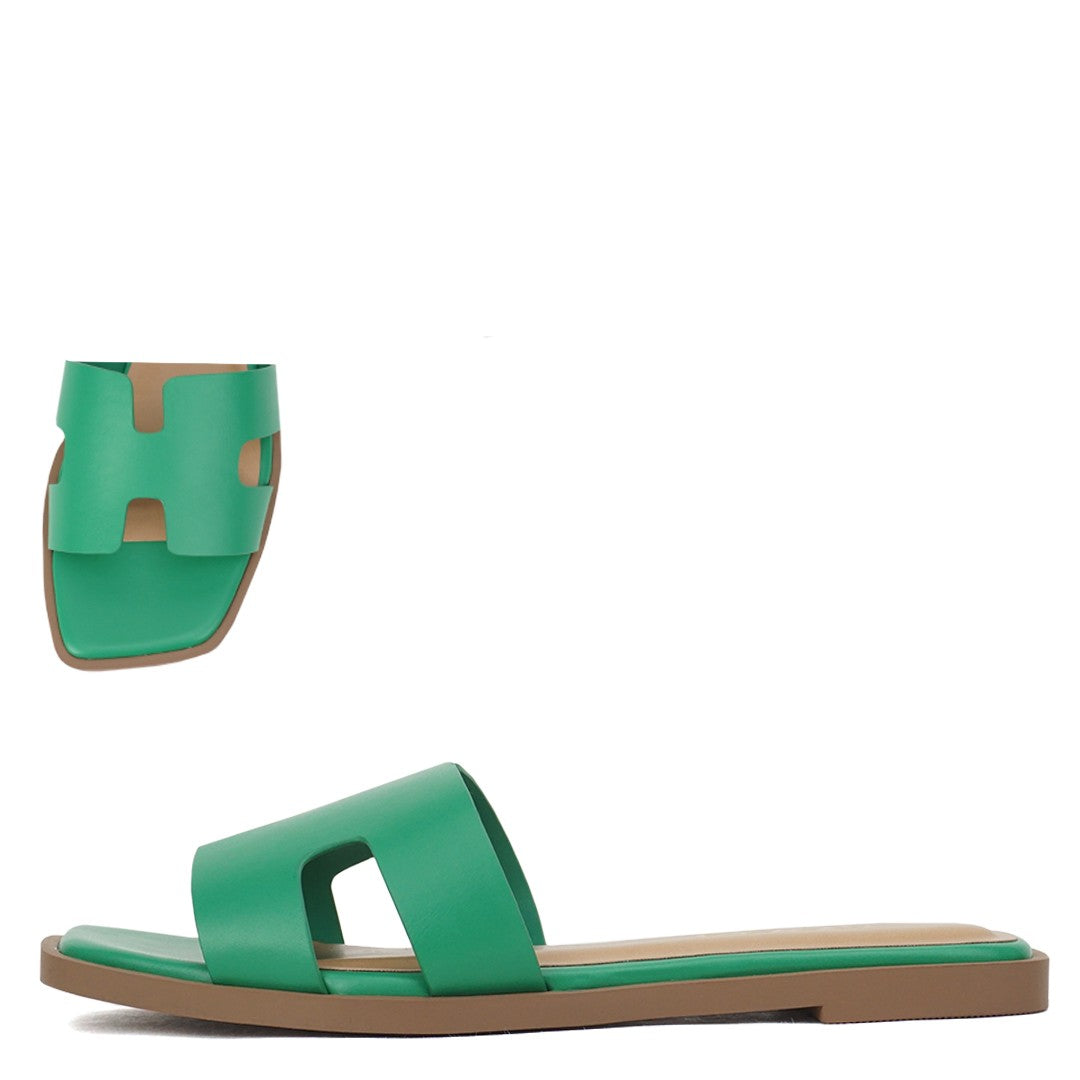 Soda Casual Slip On Flat Sandals - Green - Be You Boutique