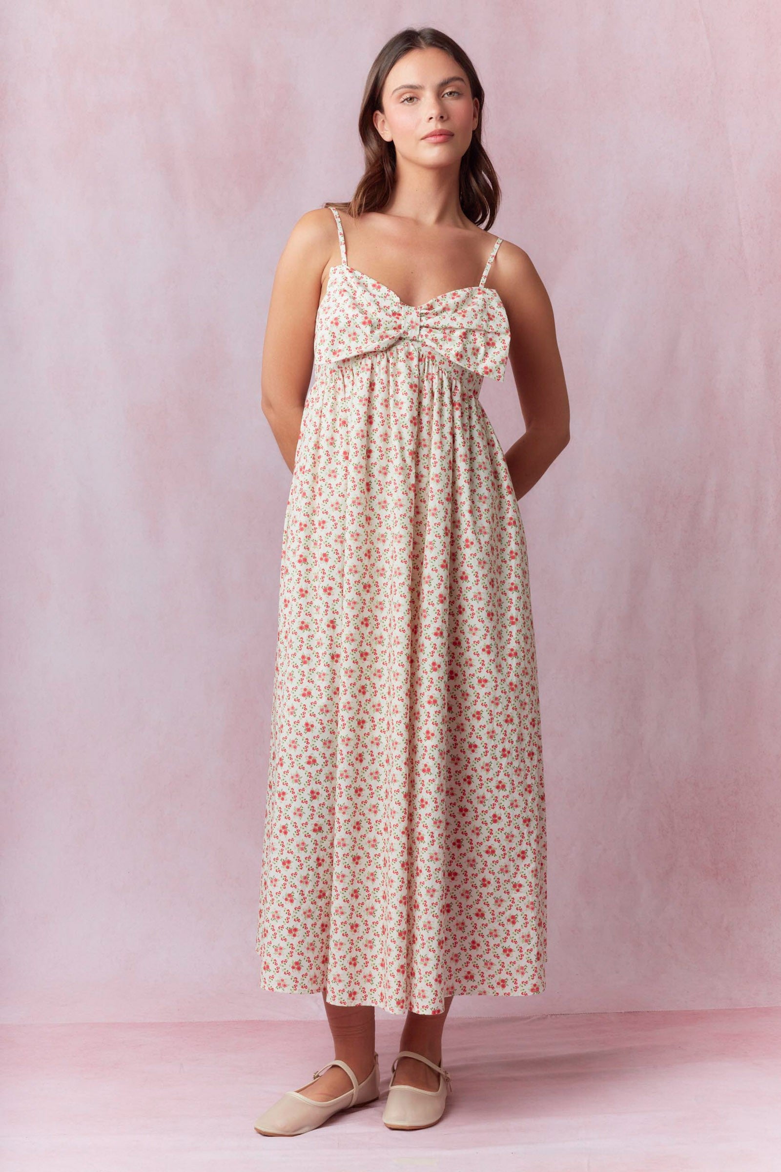 Poppy Poplin Floral Print Bow Detail Midi Dress - Be You Boutique