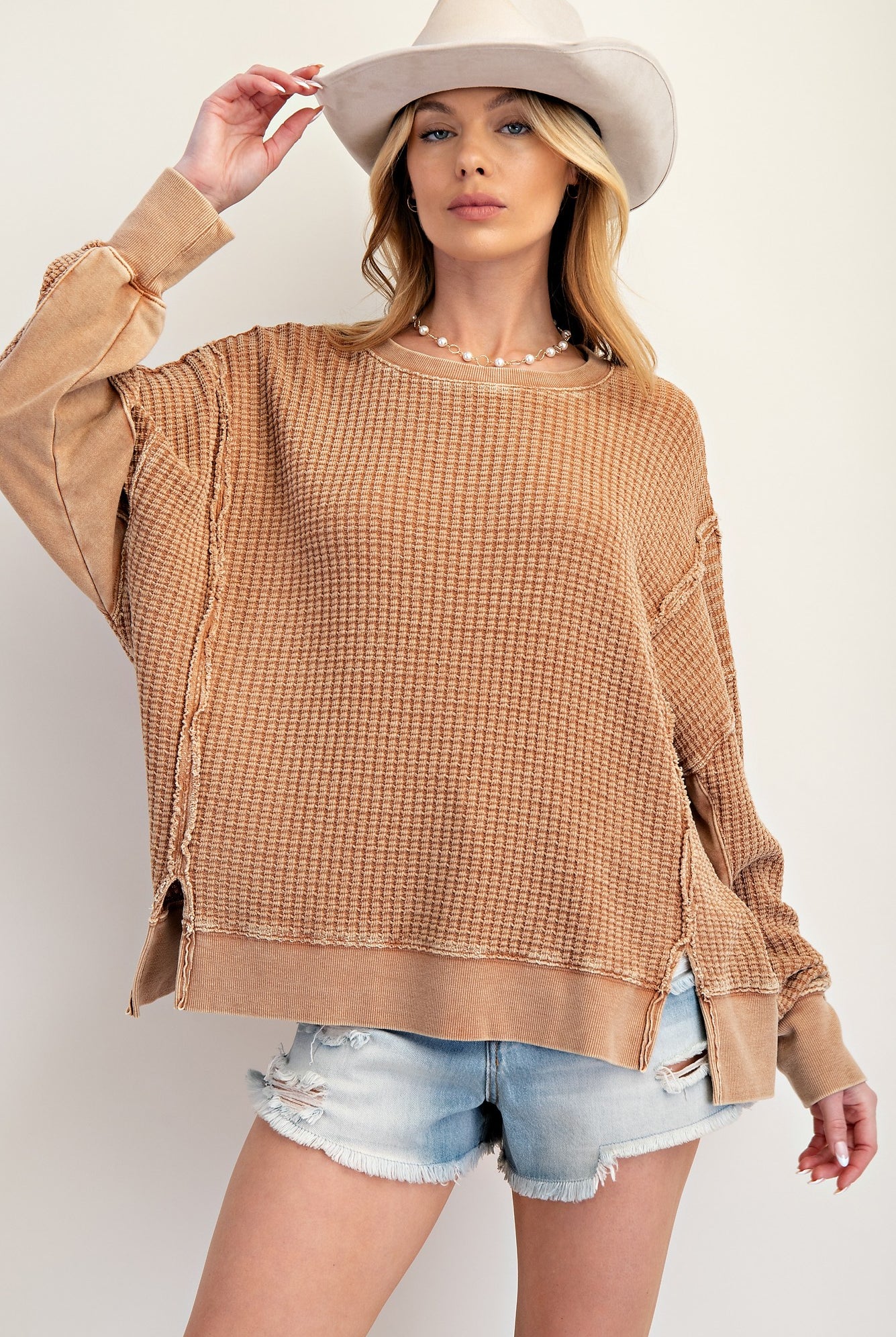 Brooke Mineral Washed Thermal Pullover - Be You Boutique