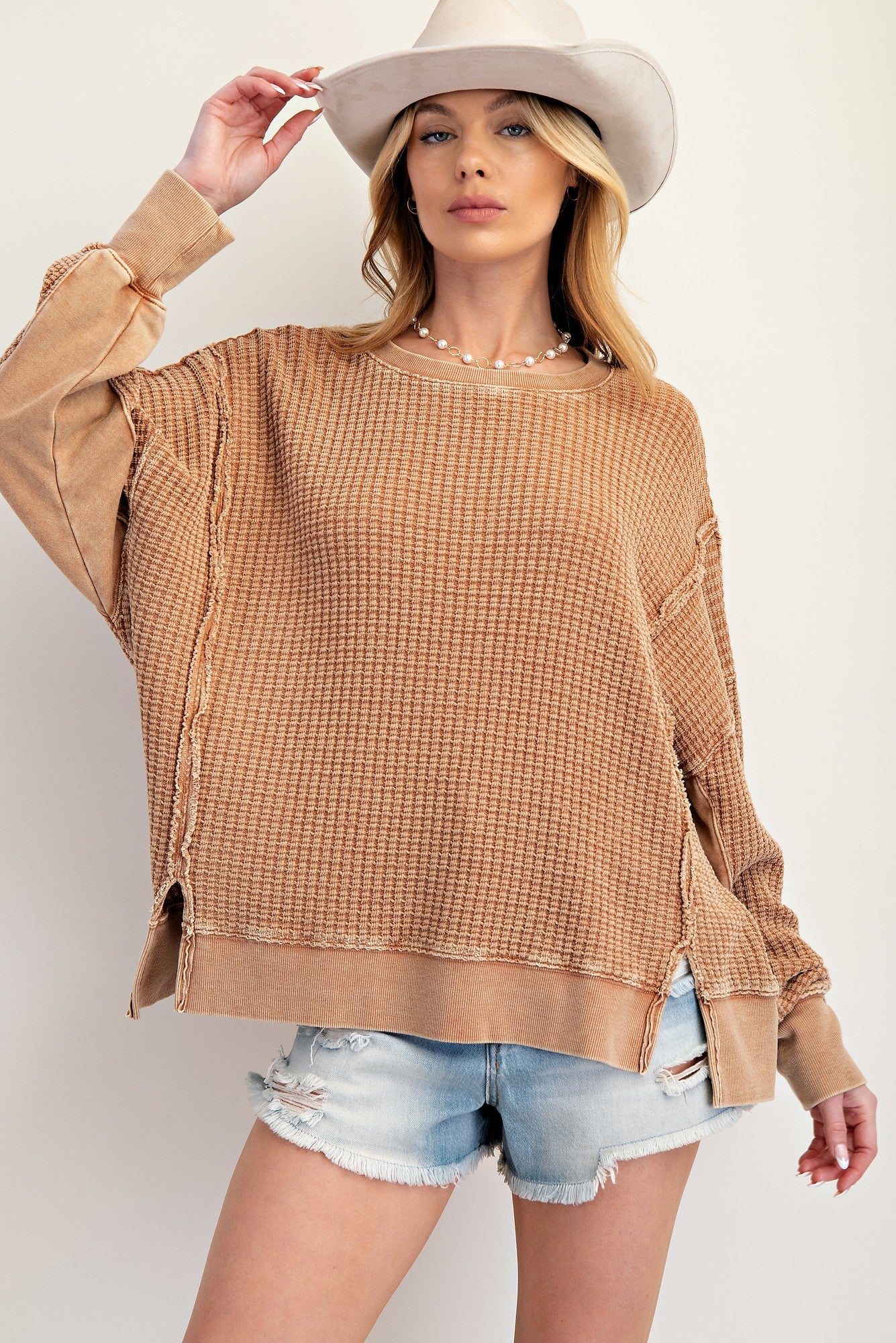 Brooke Mineral Washed Thermal Pullover - Be You Boutique
