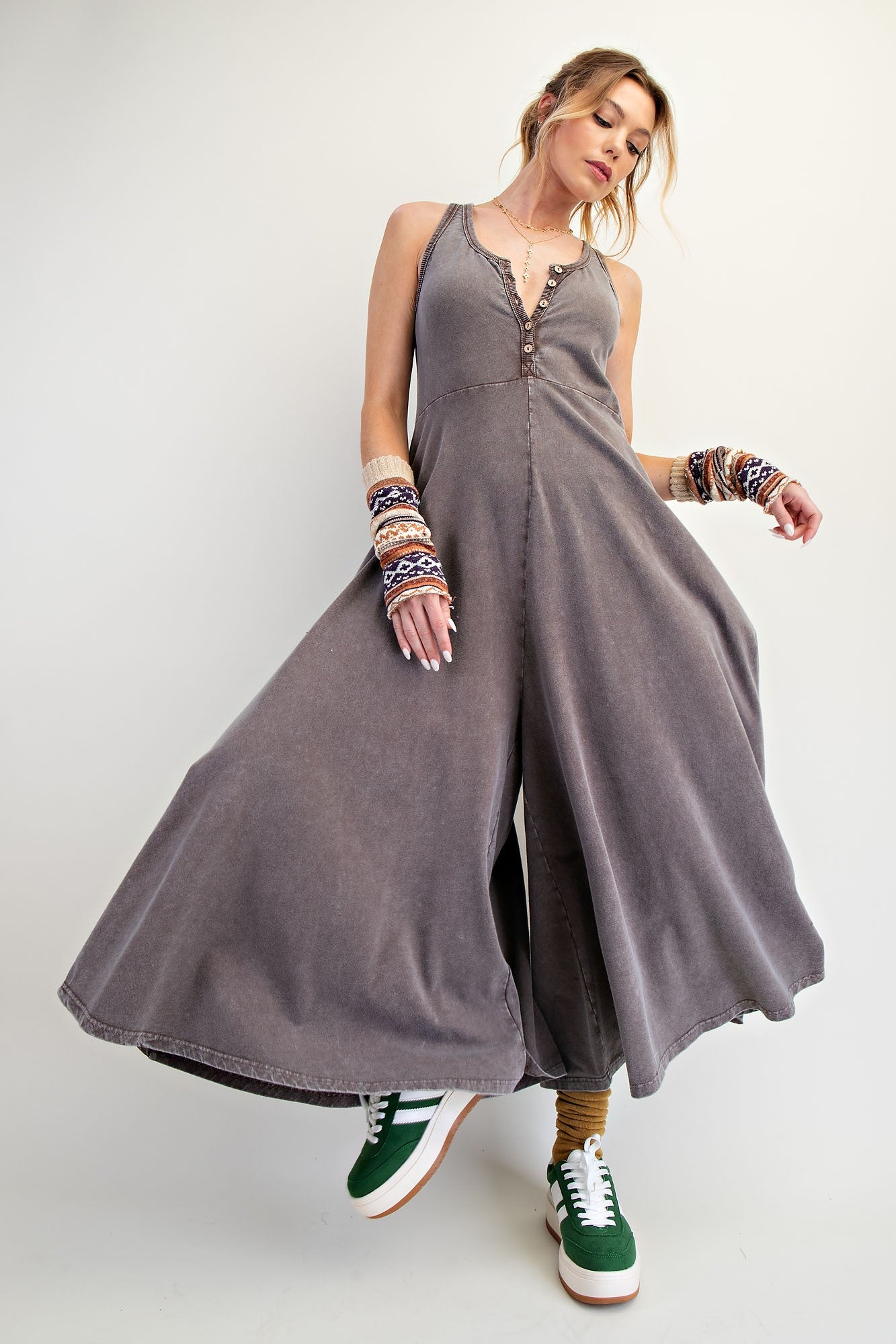 Sophia Mineral Washed Wide Leg Jumpsuit - Be You Boutique