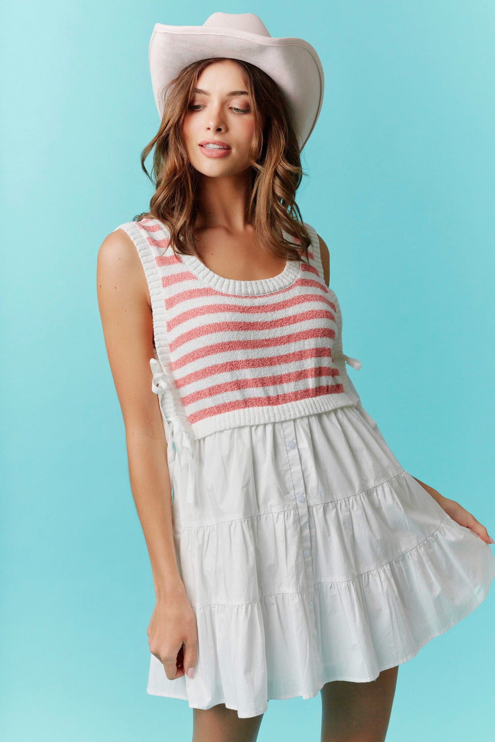 Ally Button Down Striped Vest Dress - Be You Boutique