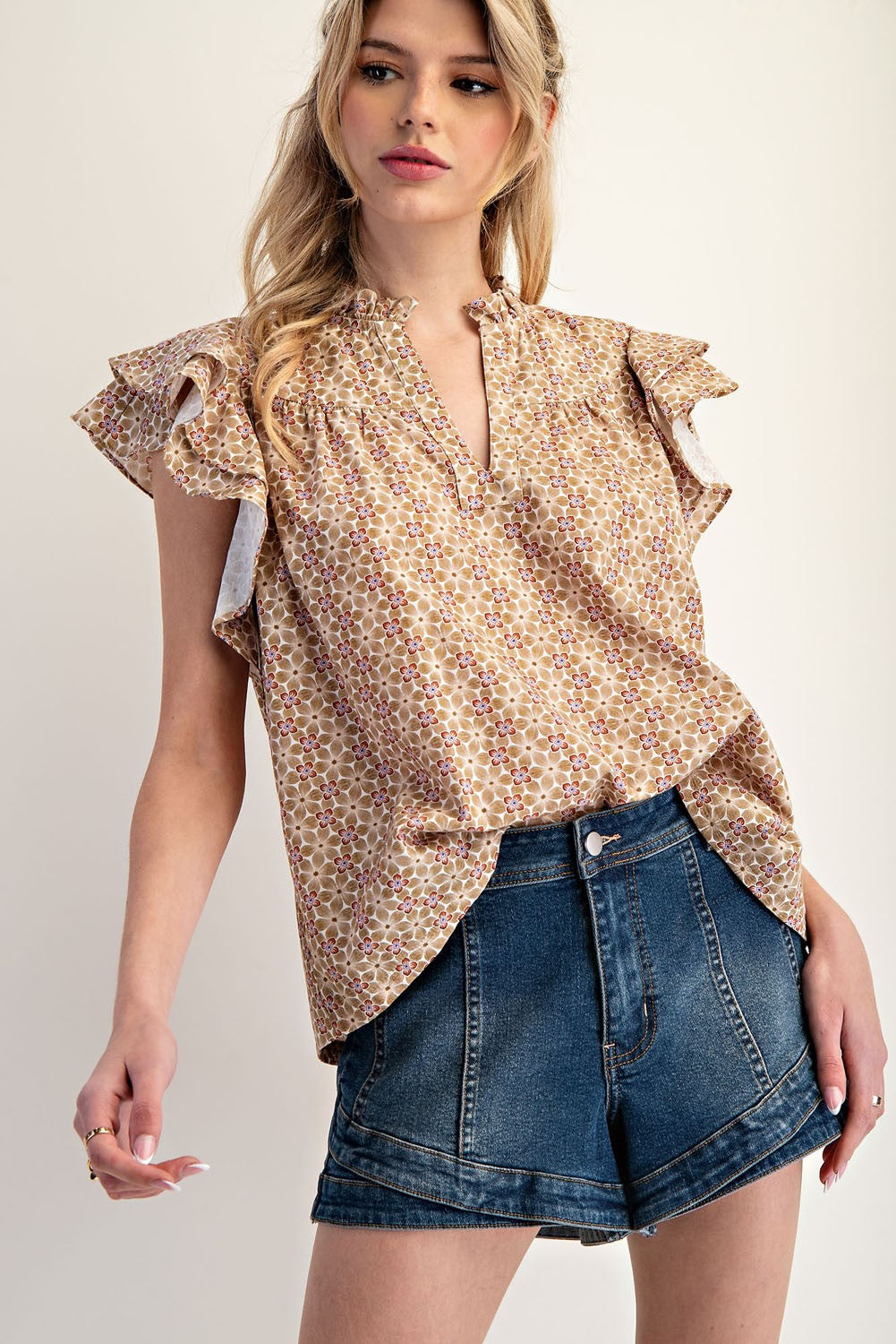 Ellen Printed Flutter Sleeve Top - Be You Boutique