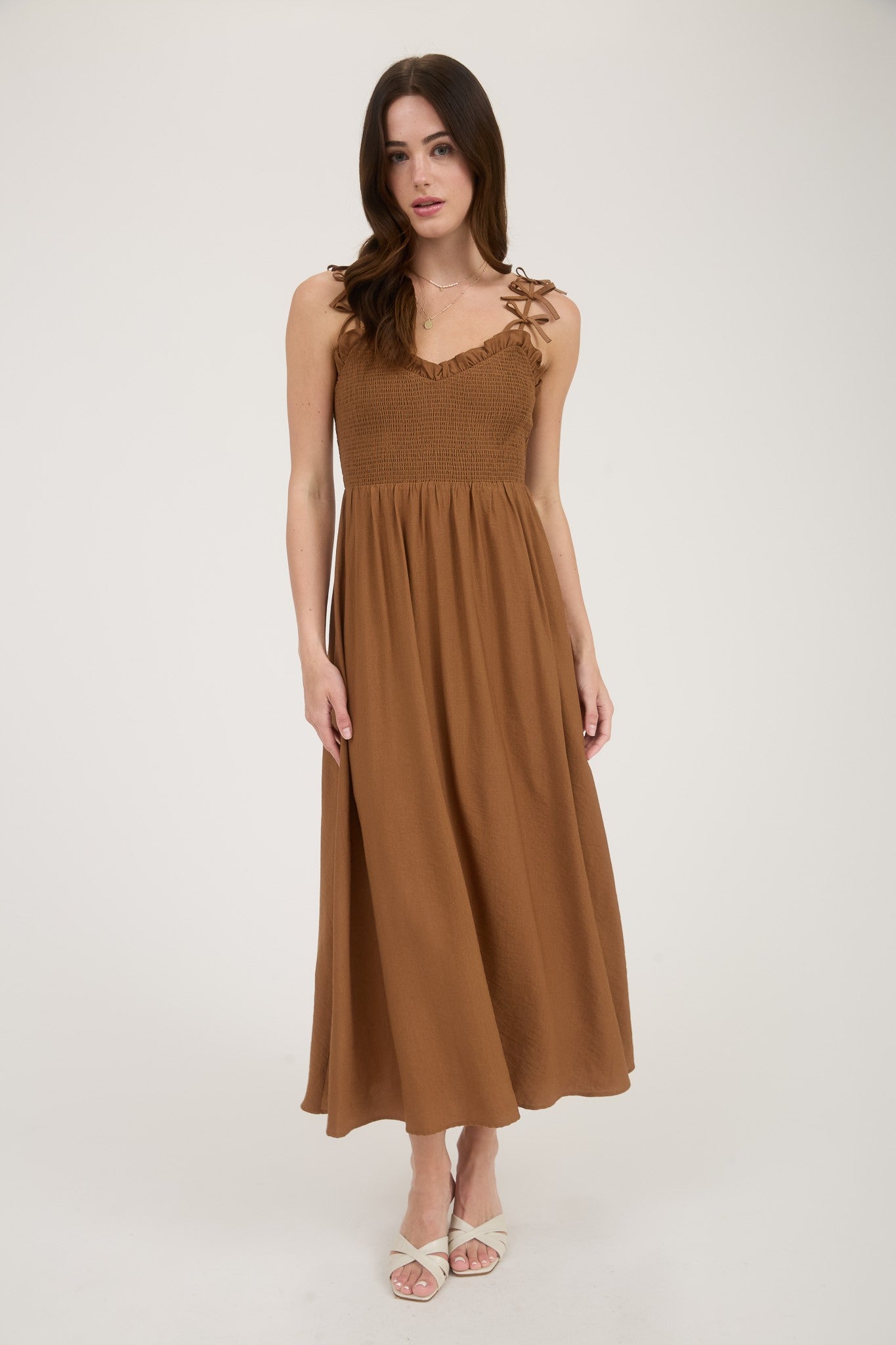 Maddie Smocked Bow Strap Midi Dress - Be You Boutique