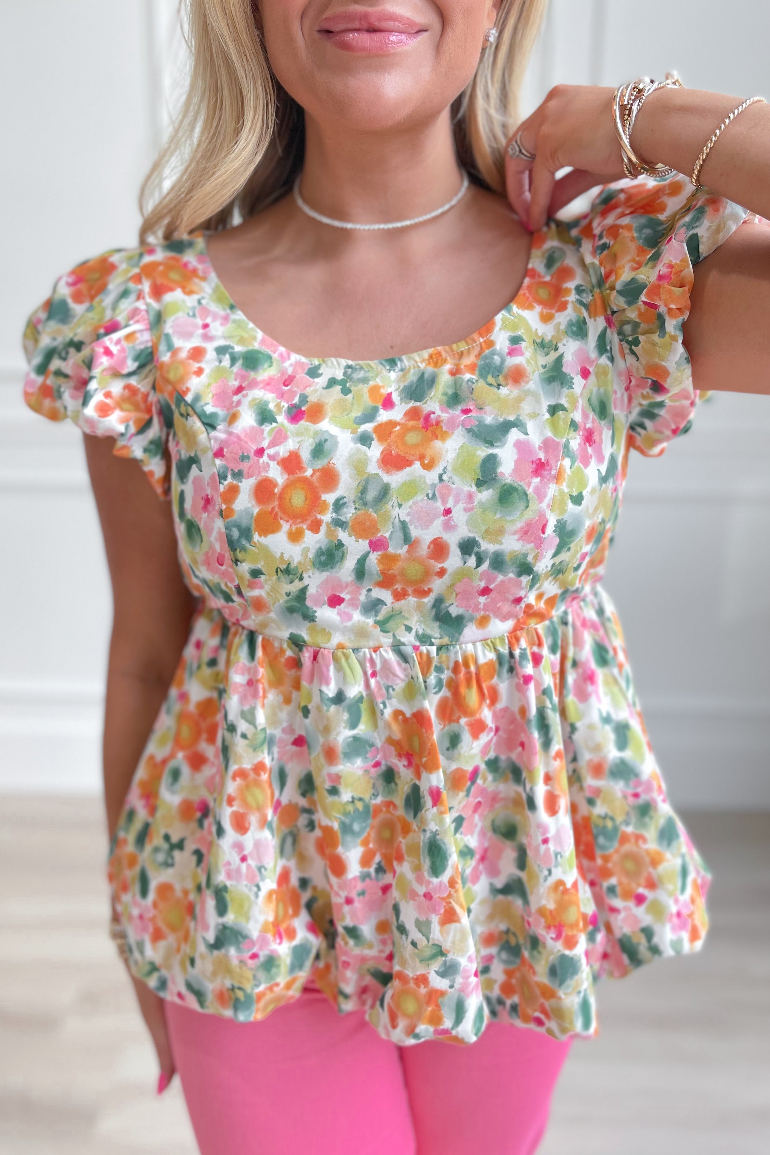 Randy Floral Abstract Peplum Top - Be You Boutique