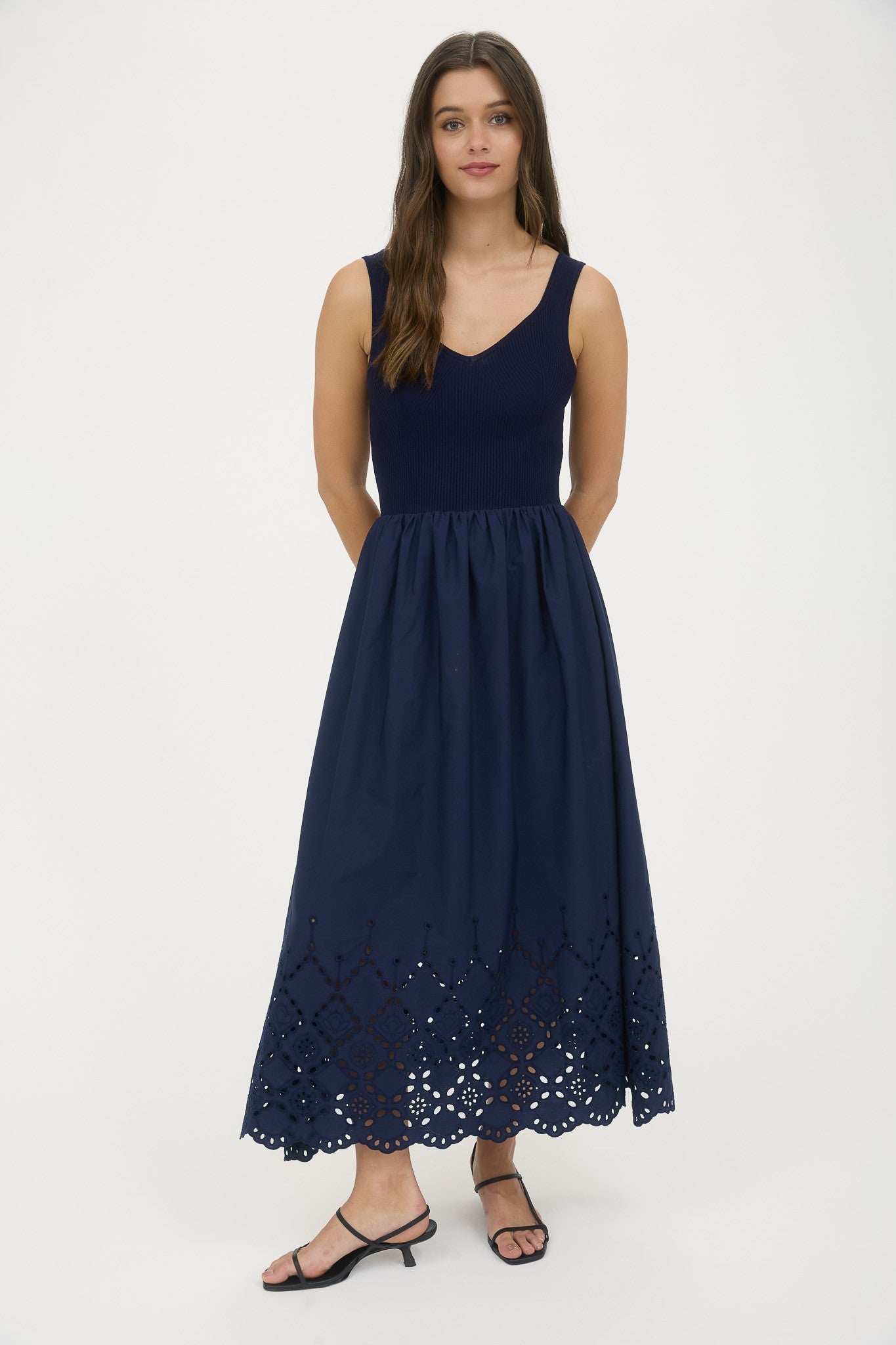 Laura Eyelet Hem Tank Midi Dress - Be You Boutique