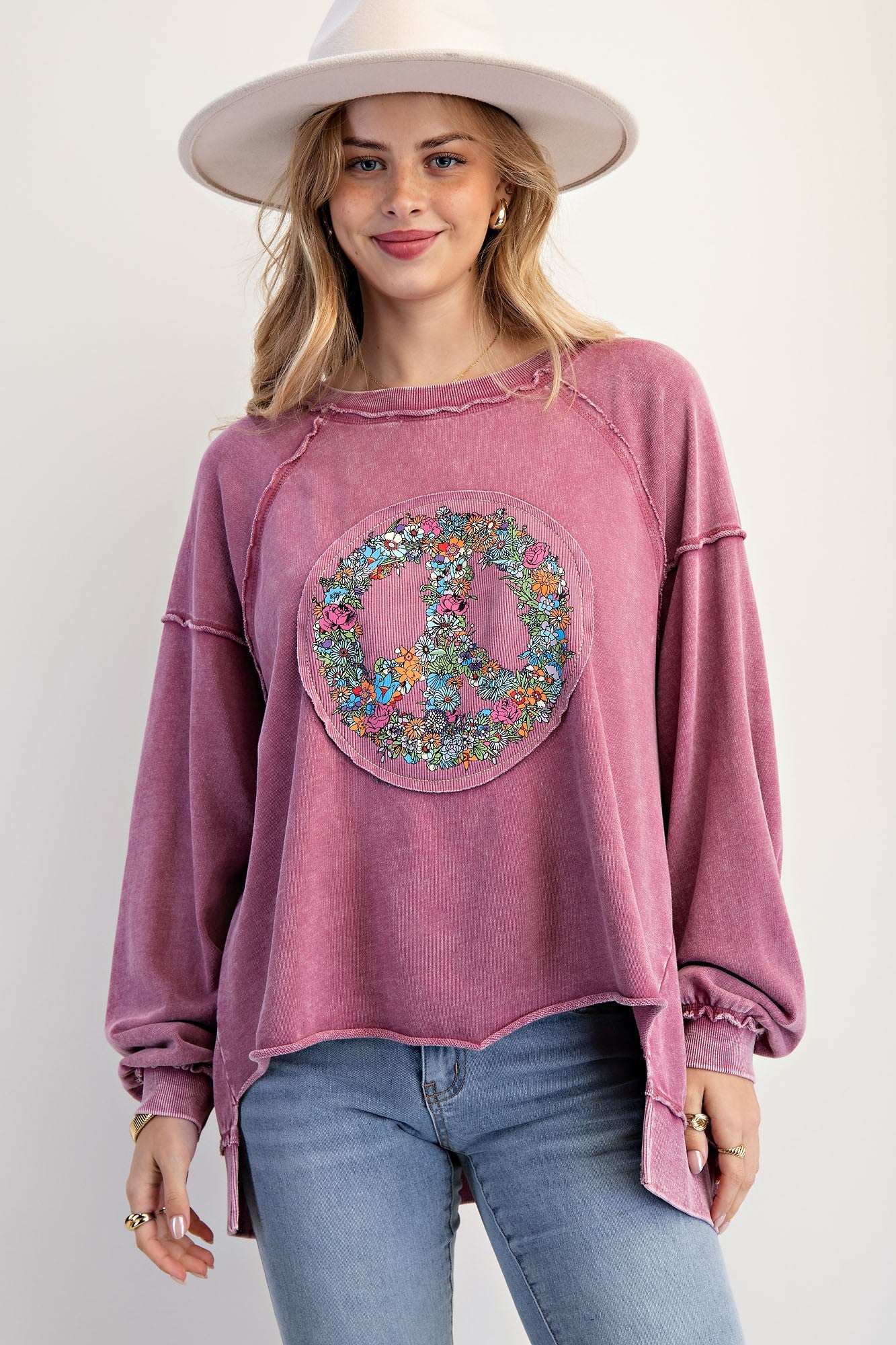 Binny Mineral Washed Peace Sign Pullover - Be You Boutique