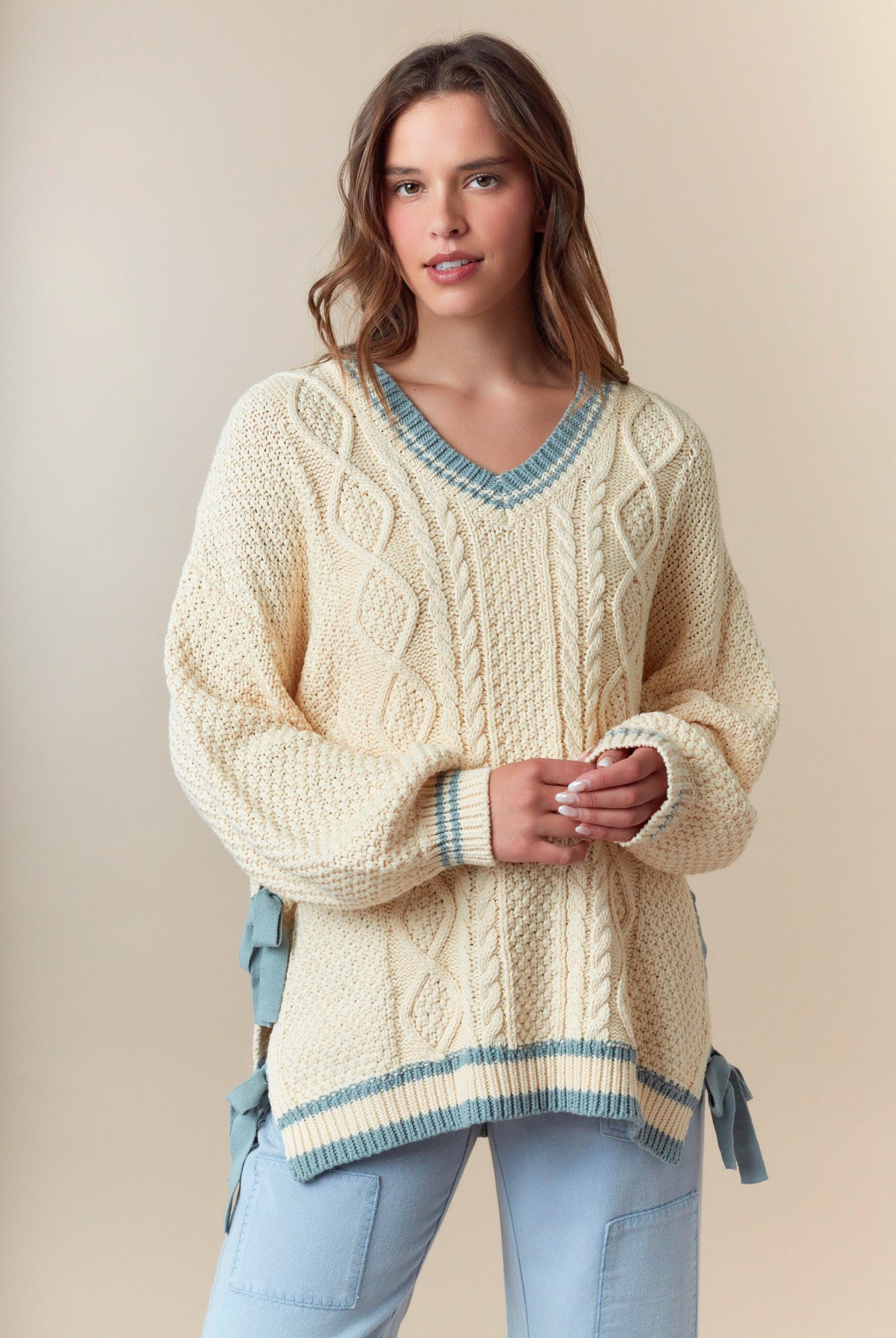 Carol Cable Knit Tied Side Sweater - Be You Boutique