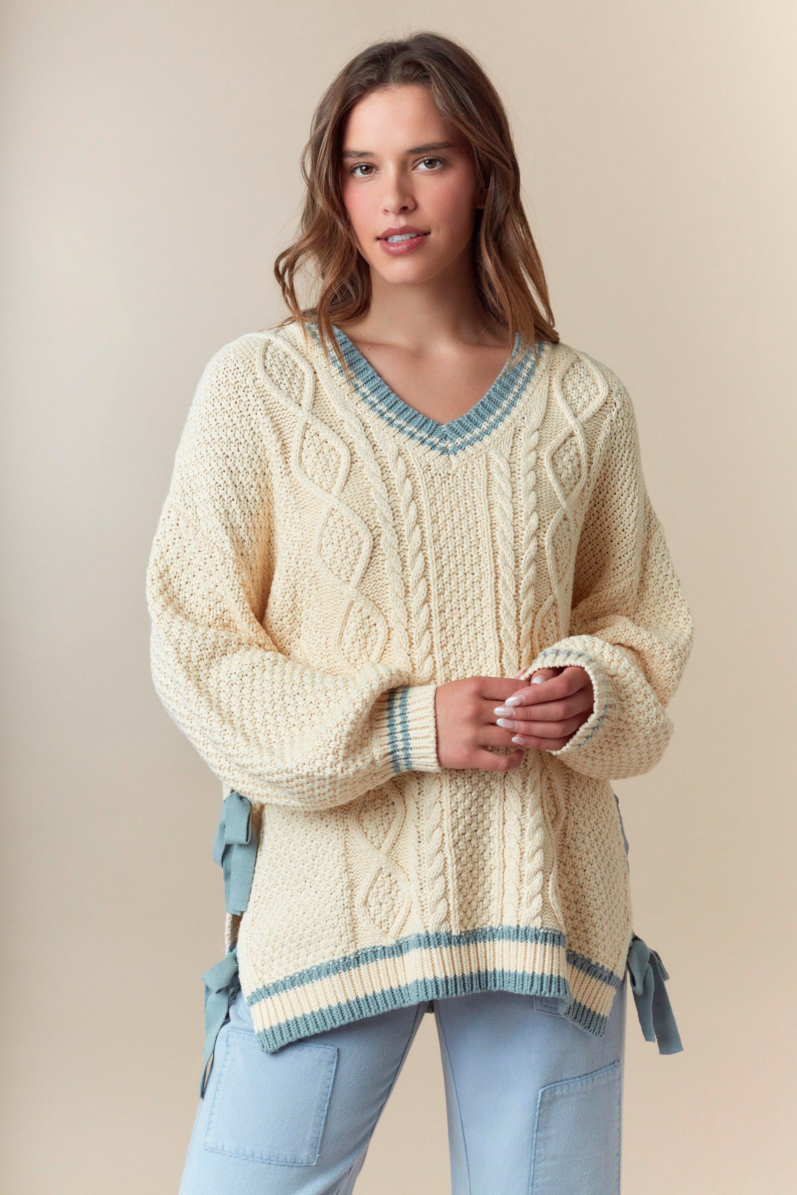 Carol Cable Knit Tied Side Sweater - Be You Boutique