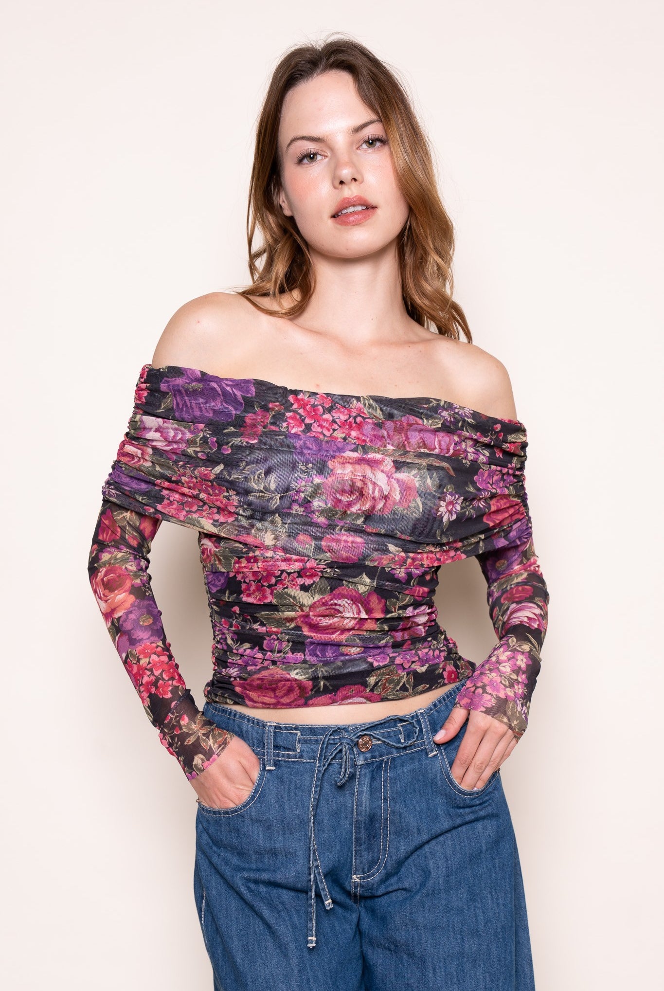 Becca Mesh Floral Printed Off Shoulder Top - Be You Boutique