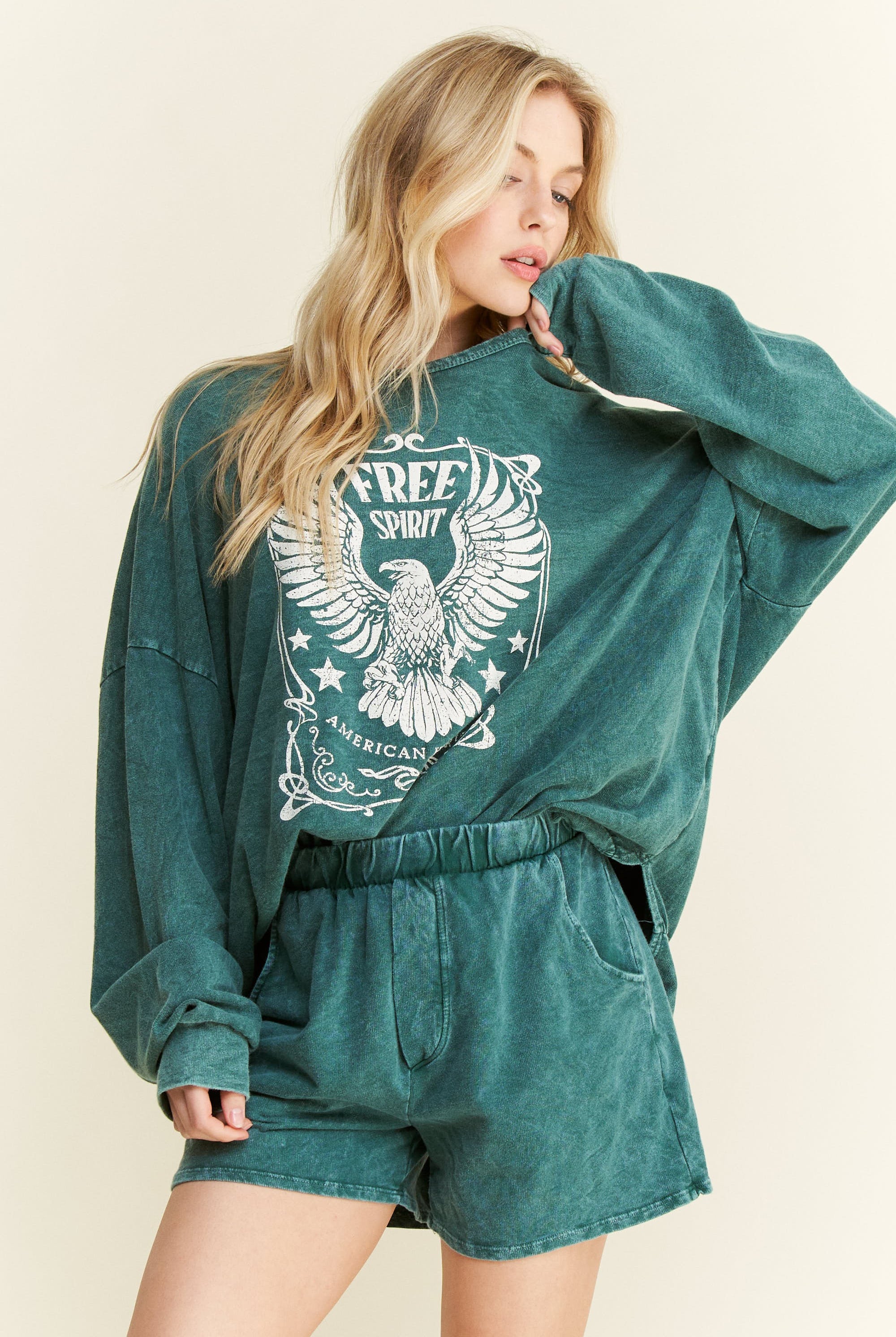 Larry Mineral Washed Free Bird Graphic Long Sleeve - Be You Boutique