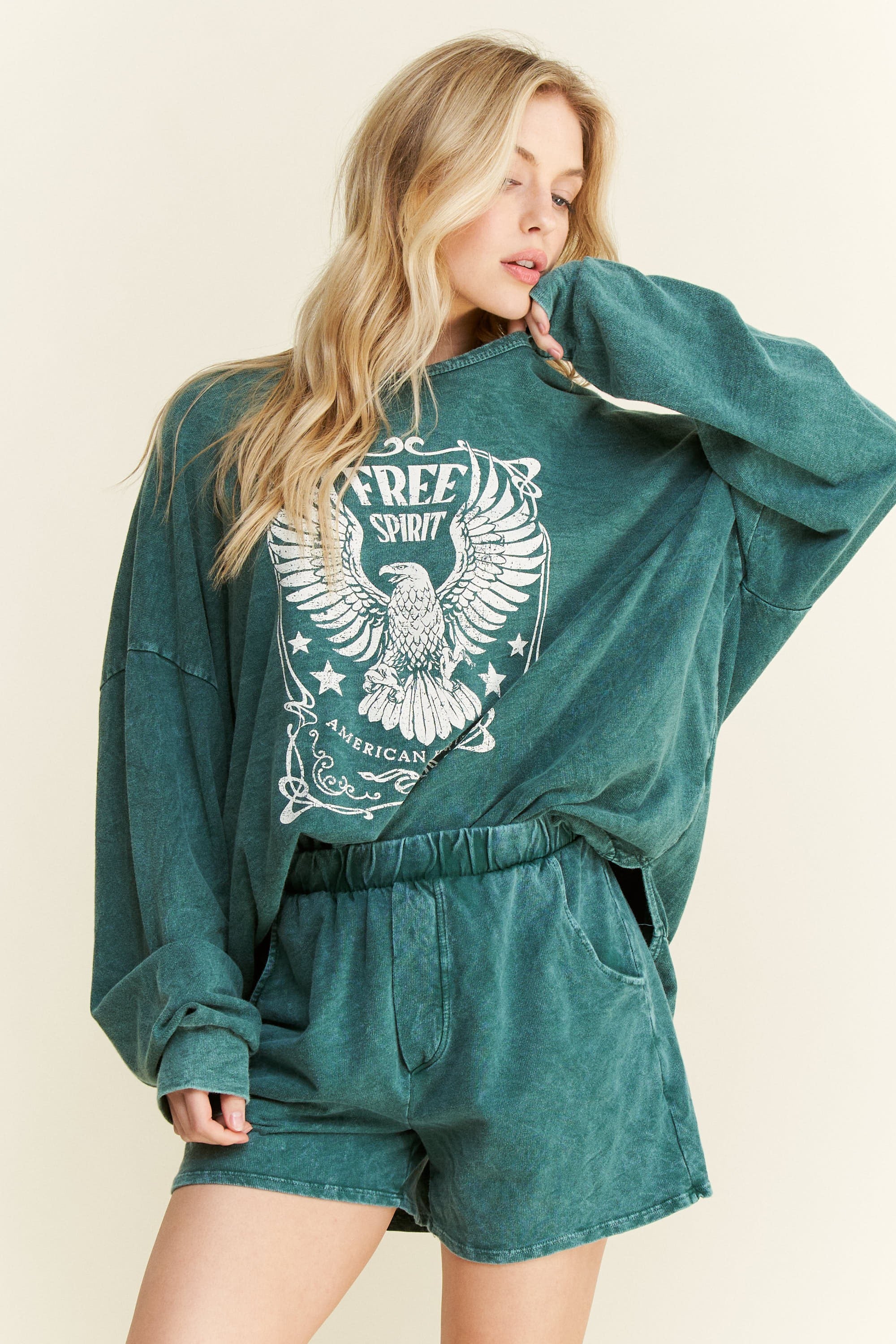Larry Mineral Washed Free Bird Graphic Long Sleeve - Be You Boutique