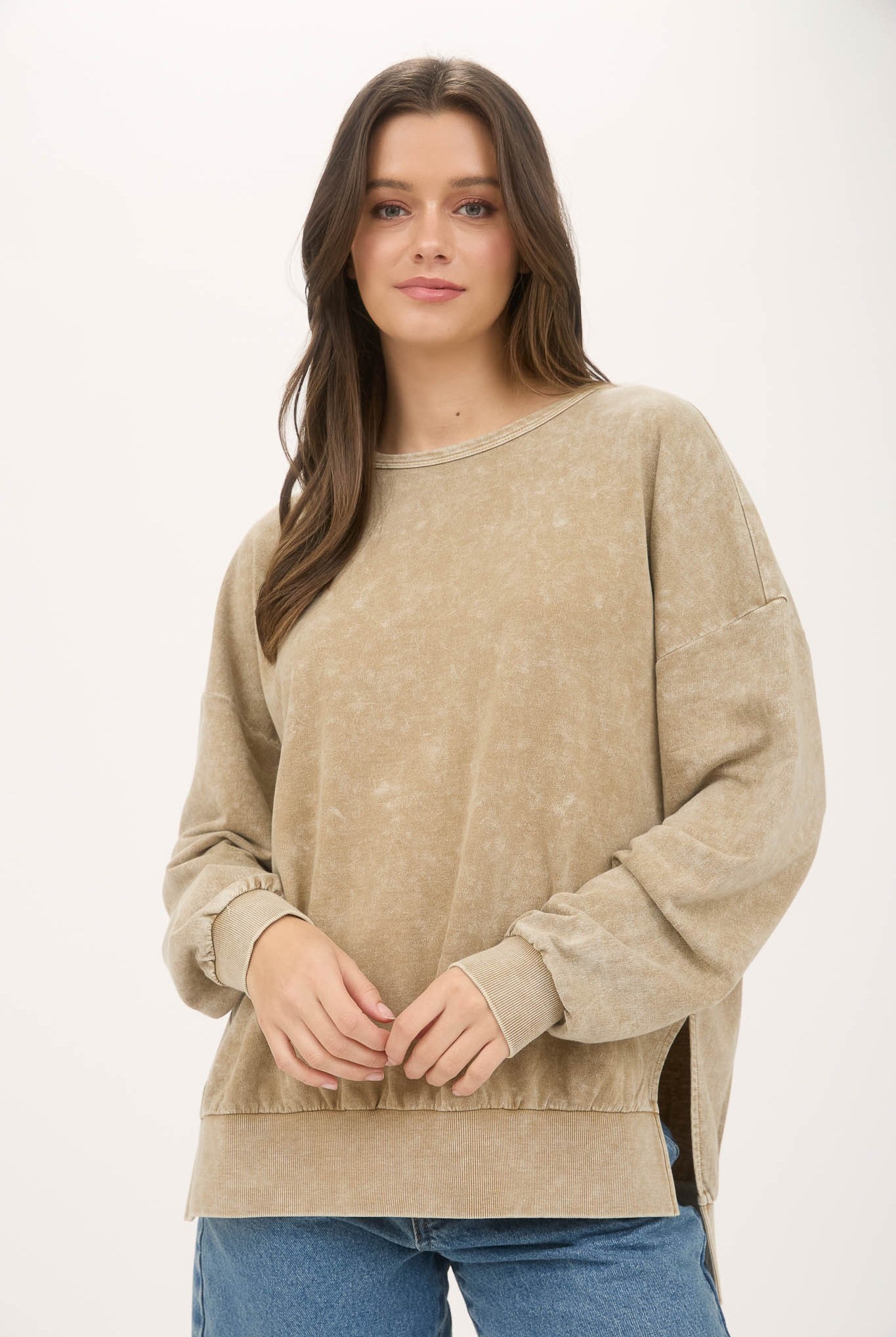 Millie Drop Shoulder Mineral Wash Pullover - Be You Boutique