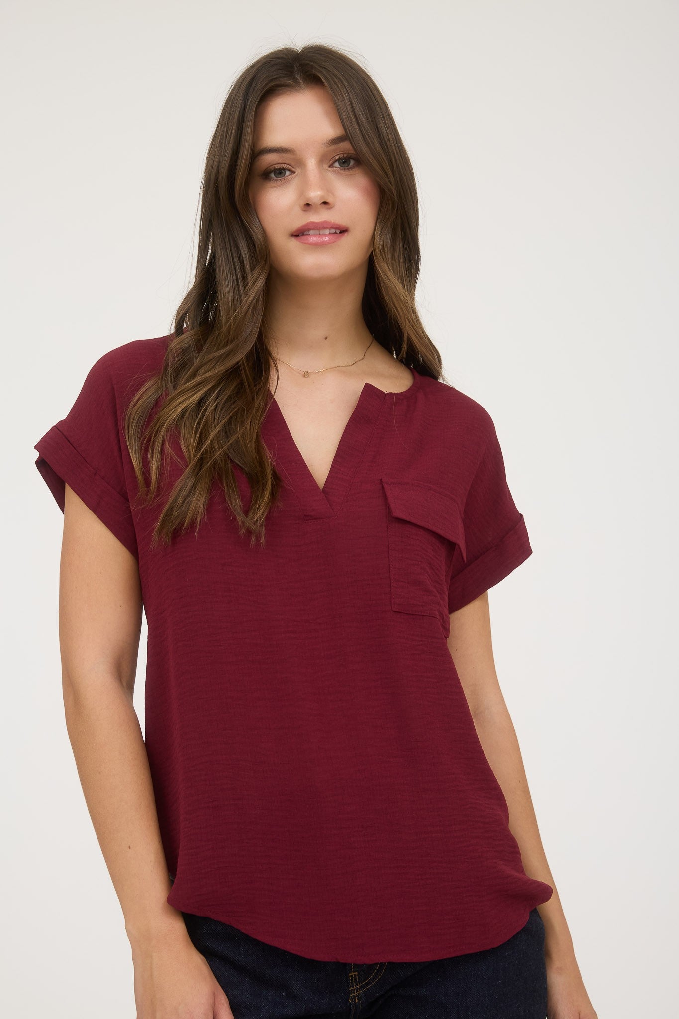 Courtney Split Neck Back Button Top - Be You Boutique