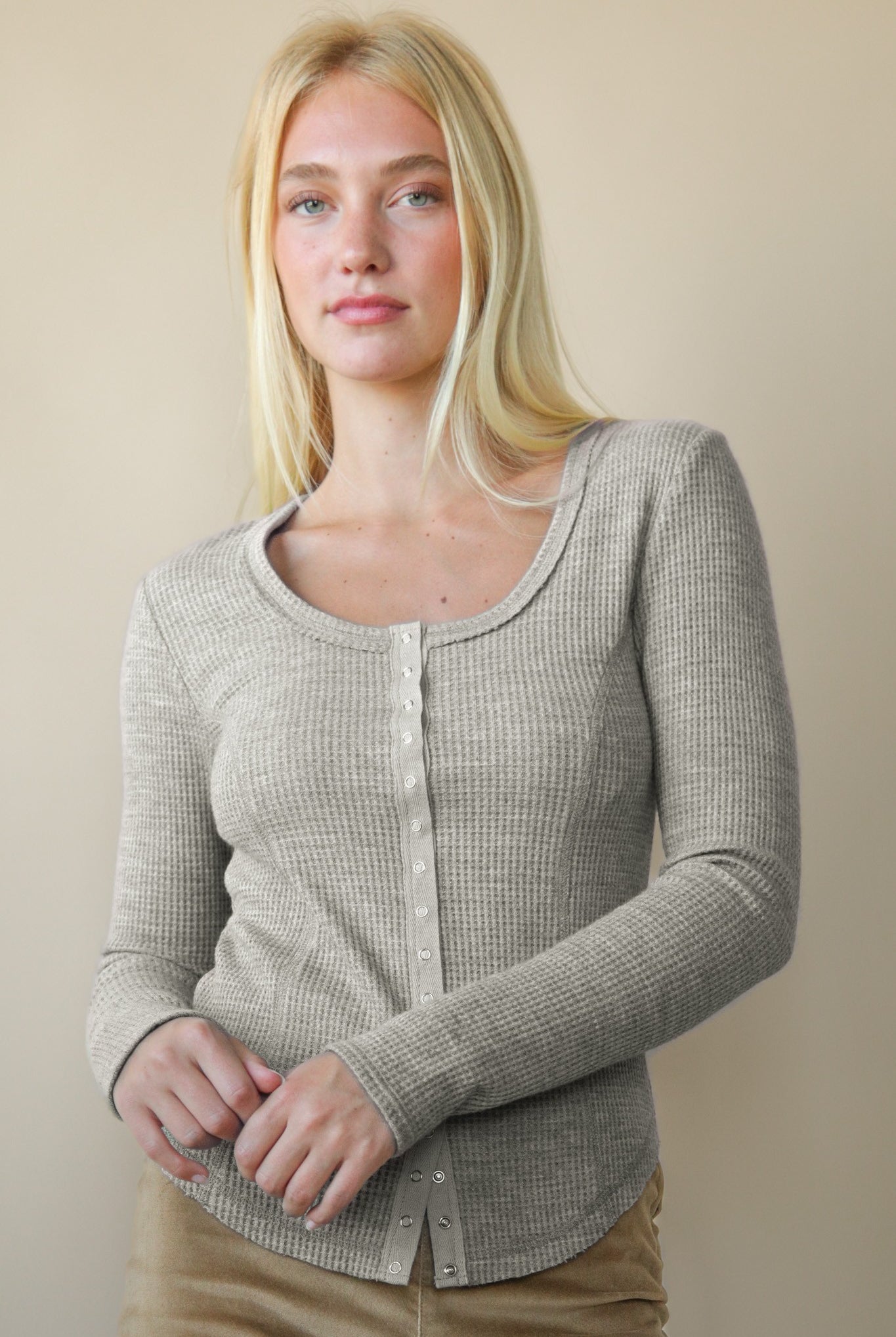 Jalyn Button Down Waffle Knit Top - Be You Boutique