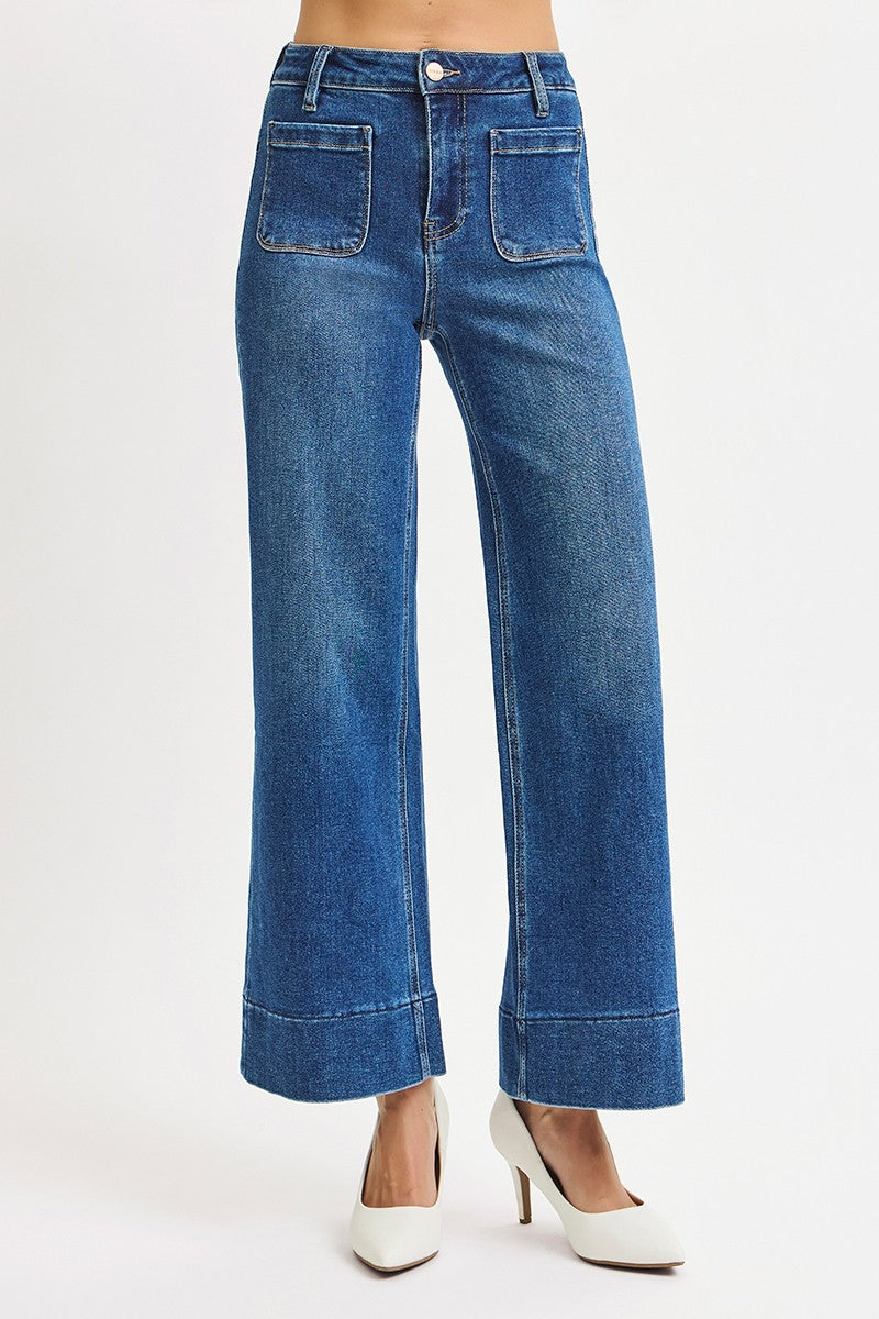 RISEN Risen Sam HR Patch Pocket Wide Leg Jeans in 146 Core style, featuring patch pockets and a relaxed wide-leg fit.