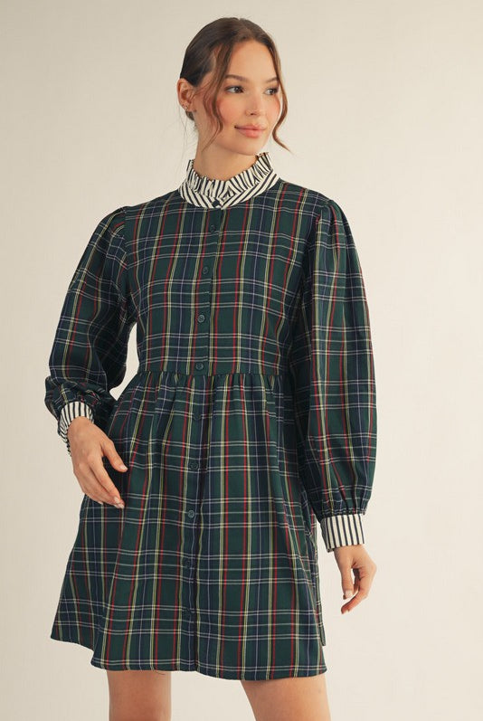 Mary Plaid Contrasted Collar Dress - Be You Boutique