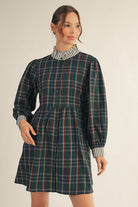 Mary Plaid Contrasted Collar Dress - Be You Boutique