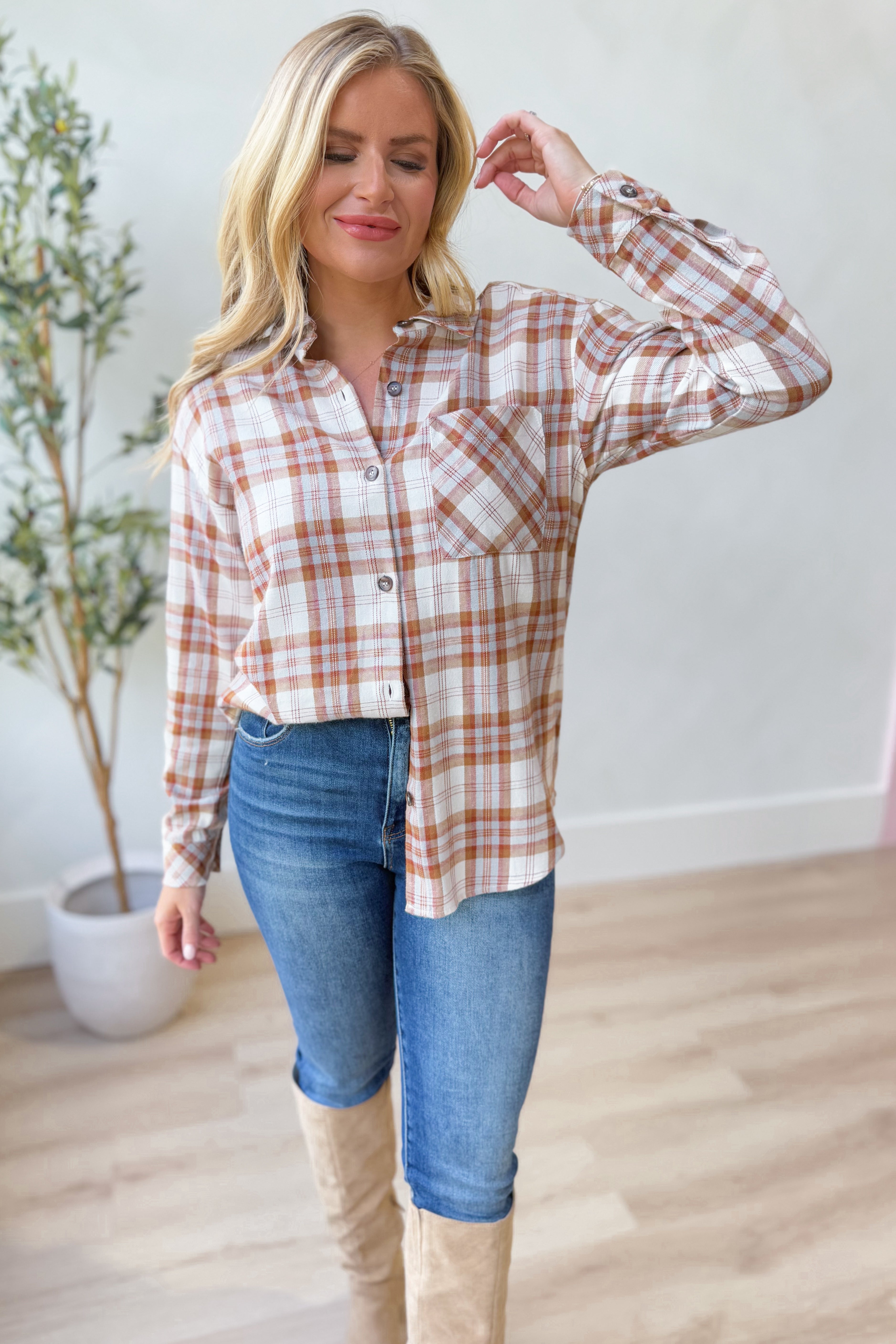 Lenny Flannel Button Down Top - Be You Boutique