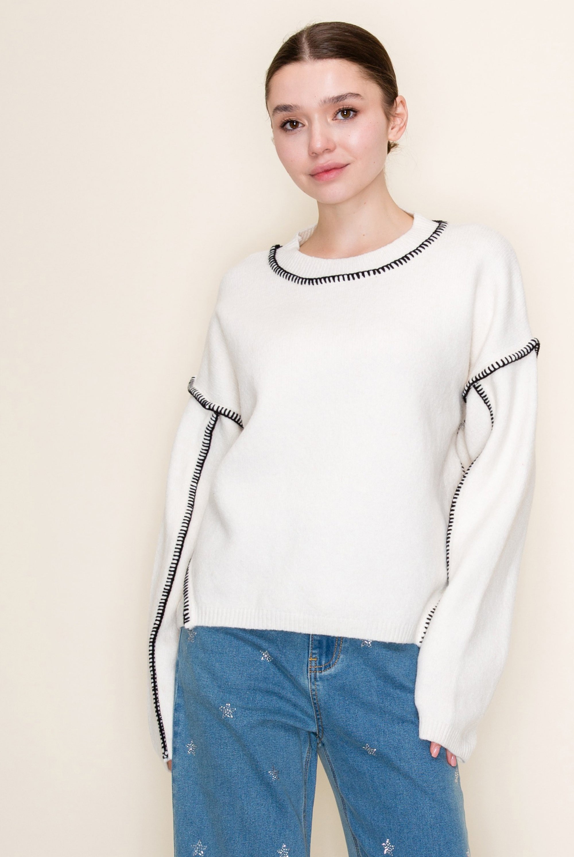 Kendra Contrast Stitch Sweater - Be You Boutique