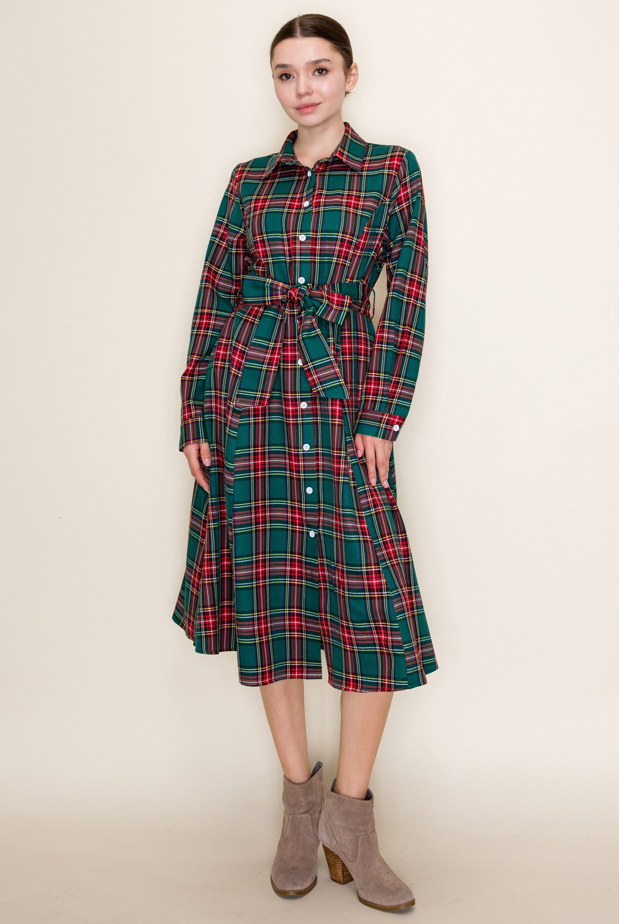 Nicholas Plaid Tie Waisted Midi Dress - Be You Boutique