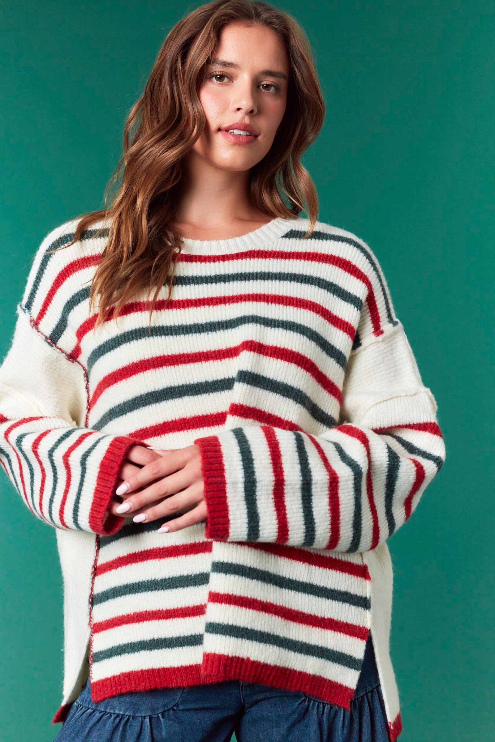 Stephen Holiday Striped Long Sleeve Top - Be You Boutique