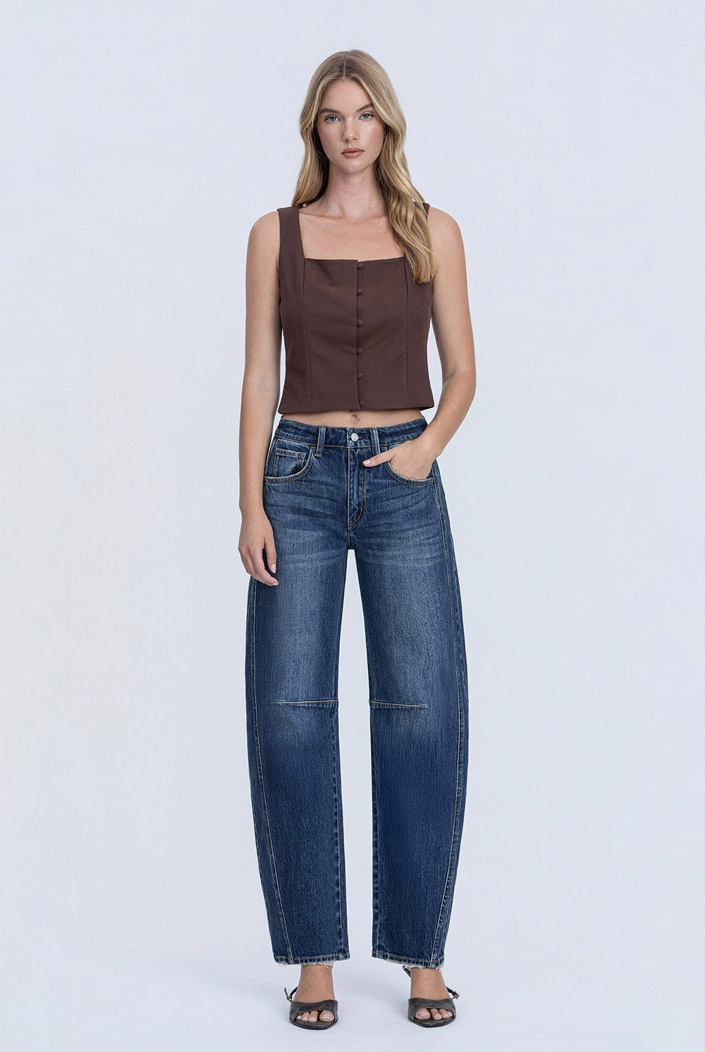 Vervet Kate Dark Barrel Jean from 146 Core Jeans collection, showing the fitted dark denim style with classic five-pocket design.