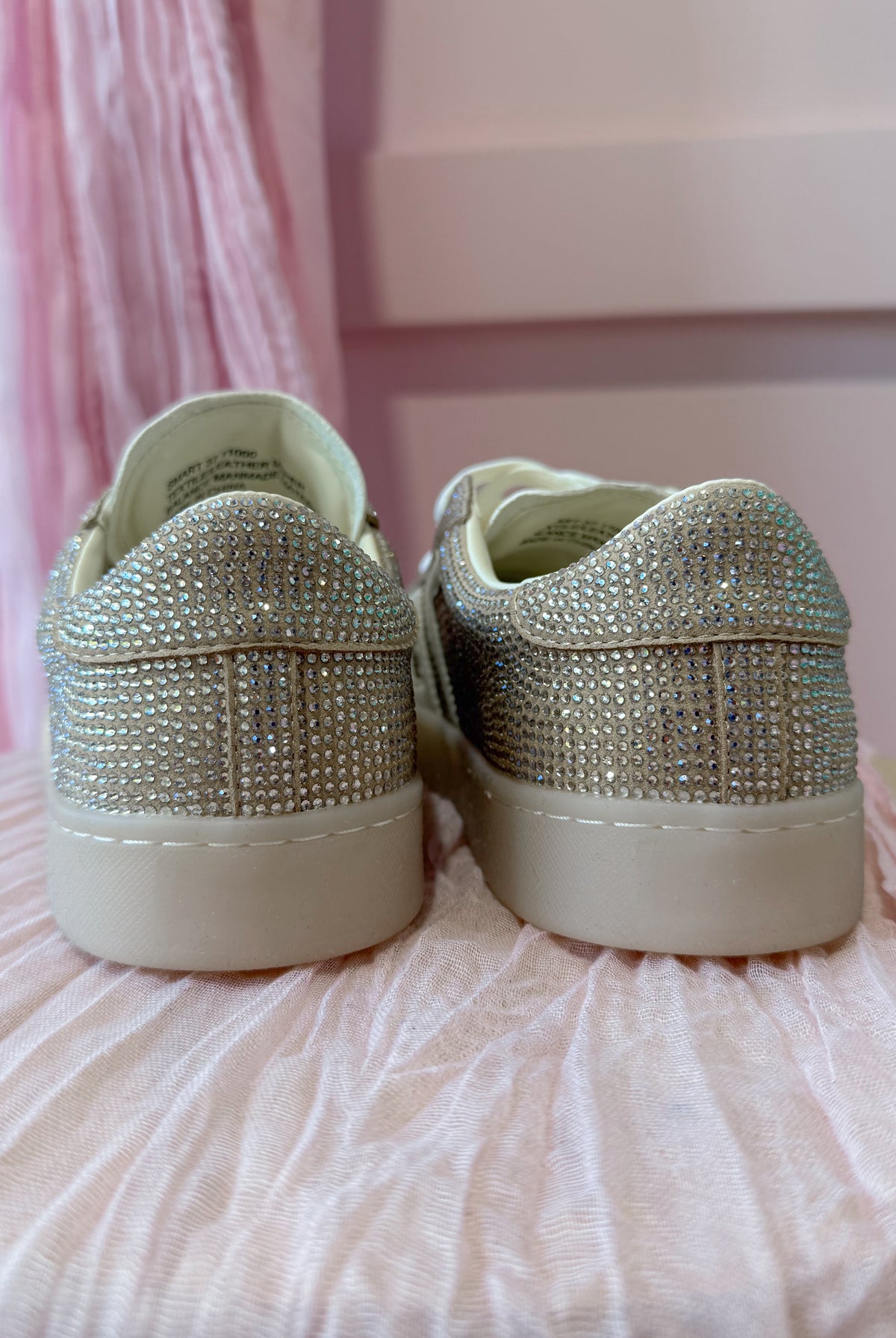 Back 70 Smart Gold Rhinestone Sneakers, 205 Sneakers with sparkling rhinestone details, stylish and trendy footwear.