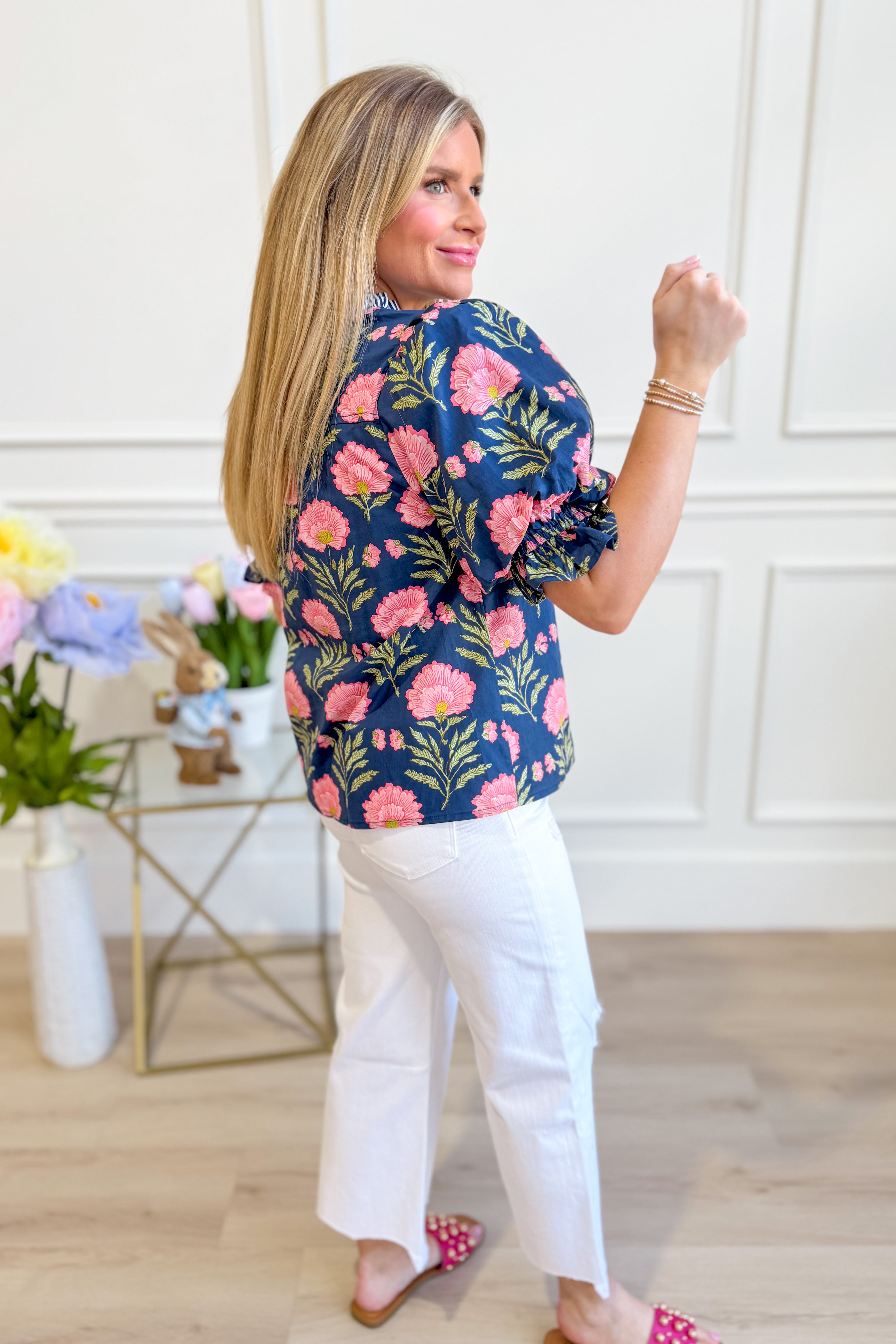 Janie Floral Contrasted Printed Top - Be You Boutique