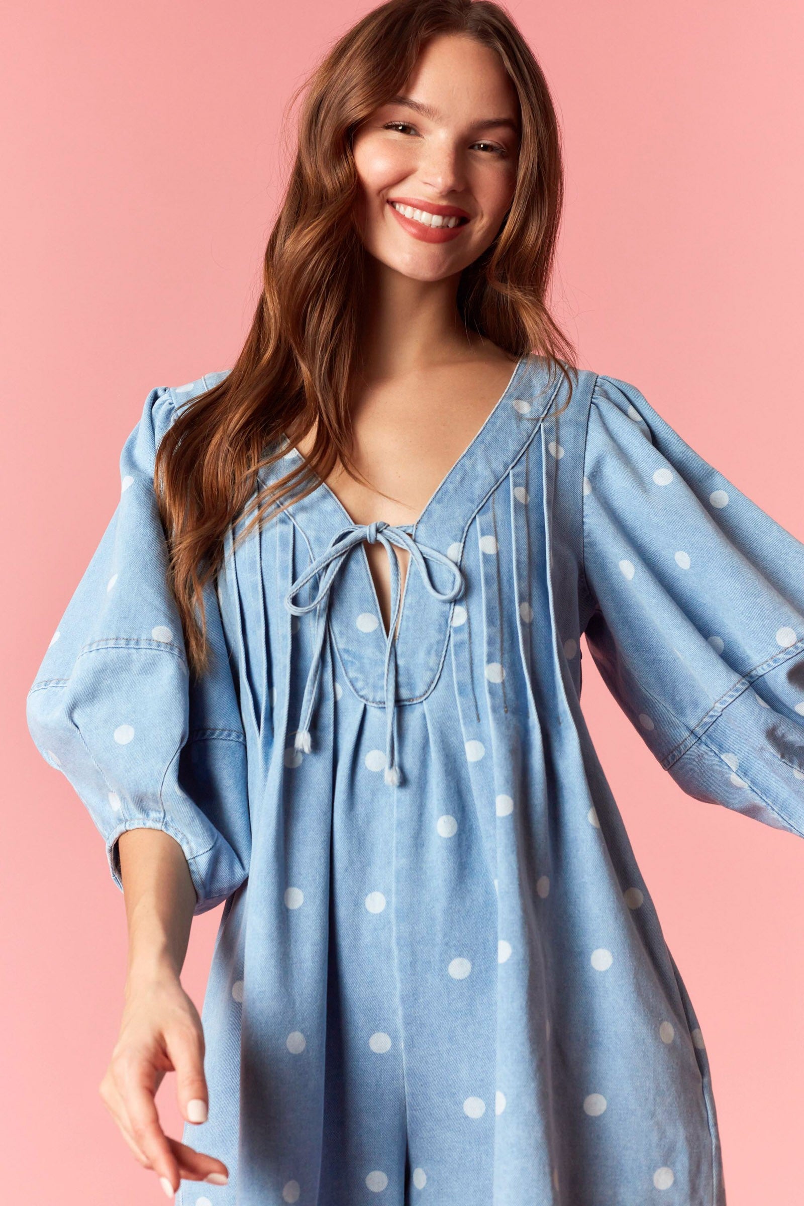 Loran Pleated Polka Dot Romper - Be You Boutique