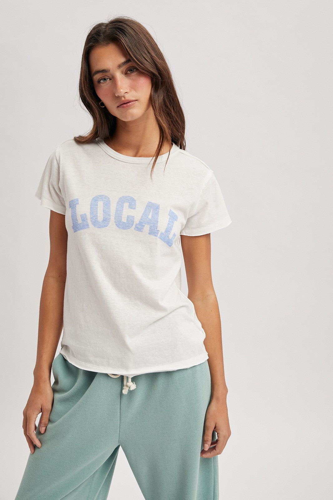 WISHLIST Morgan Local Heather T-Shirt, 116 Basic Top, casual heather gray cotton tee with round neckline and short sleeves.